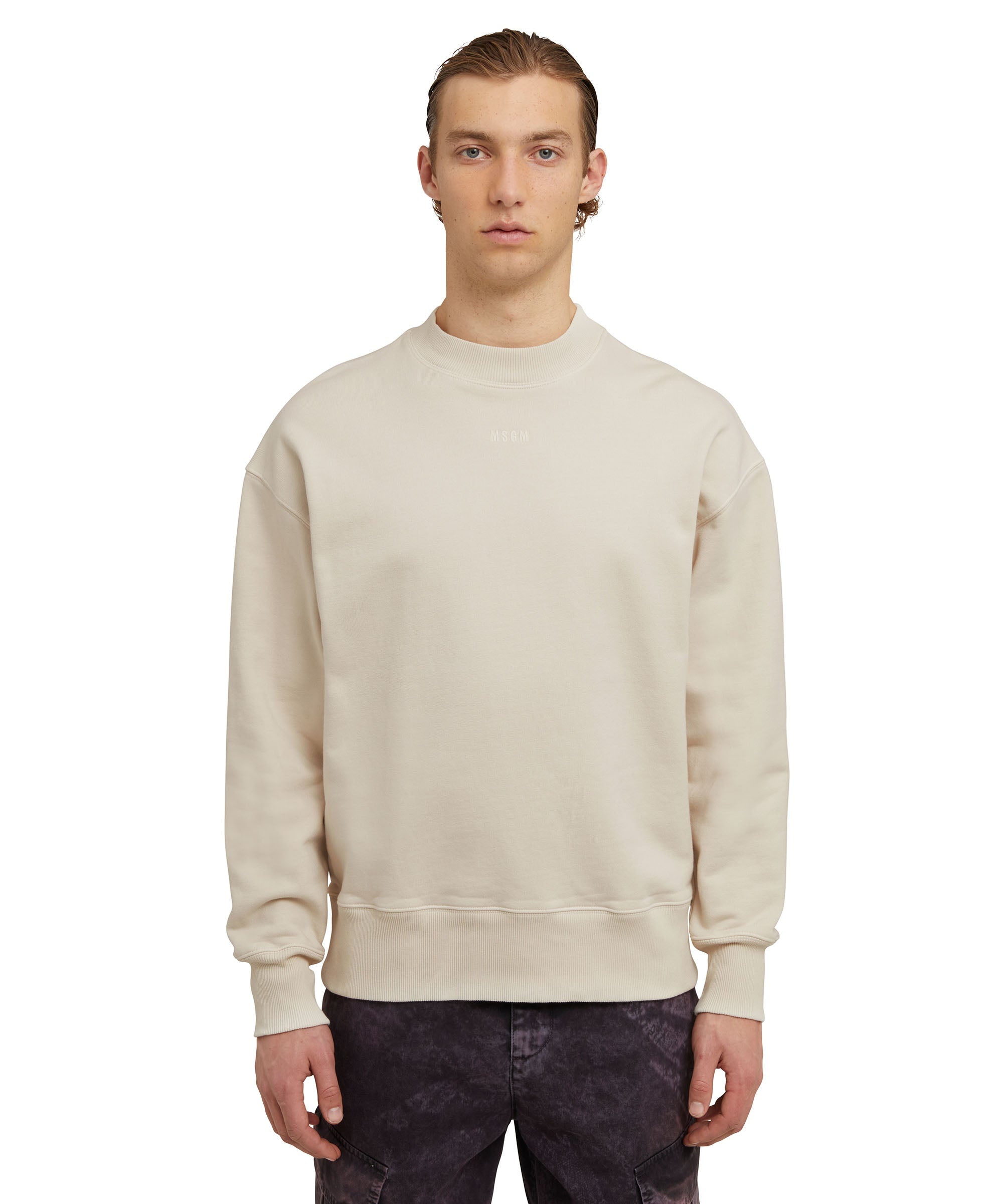 Cotton crewneck sweatshirt with embroidered MSGM micro logo - 2