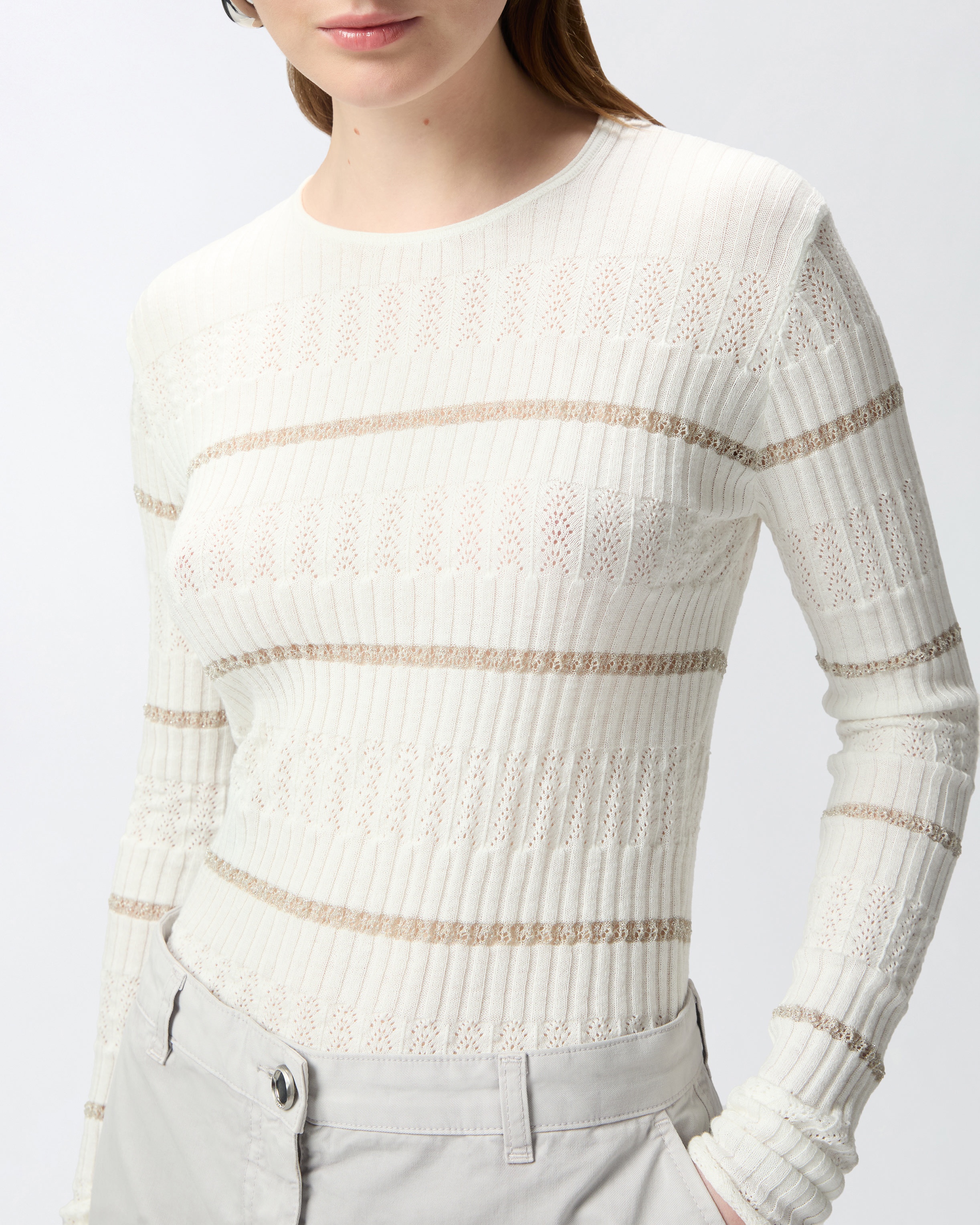 RIBBED SWEATER WITH METALLIC STRIPES - 5