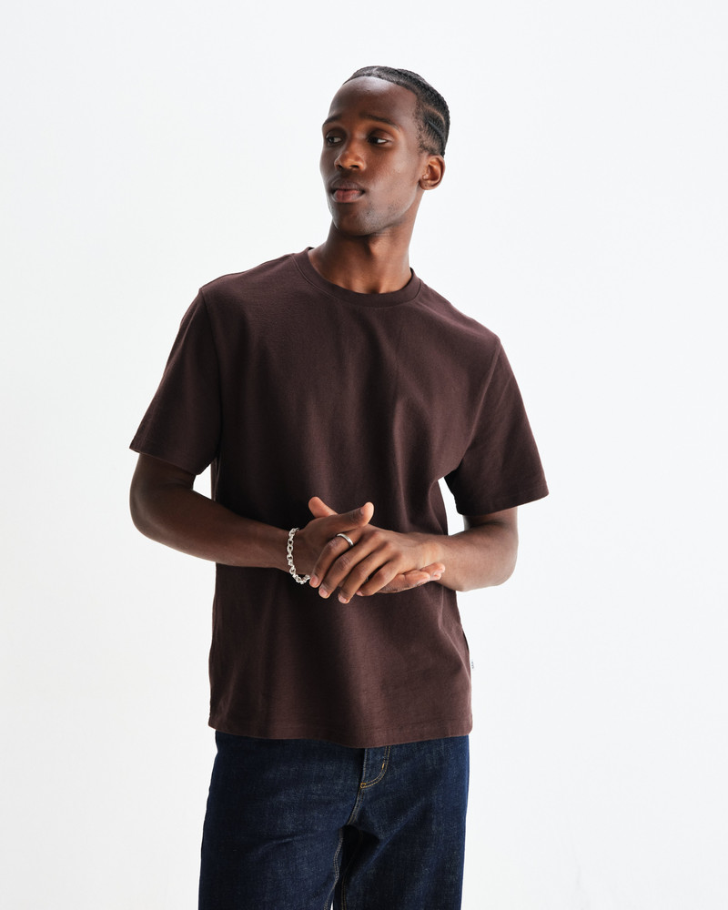Wax London Dean - Dark Brown Textured Organic Cotton T-Shirt outlook