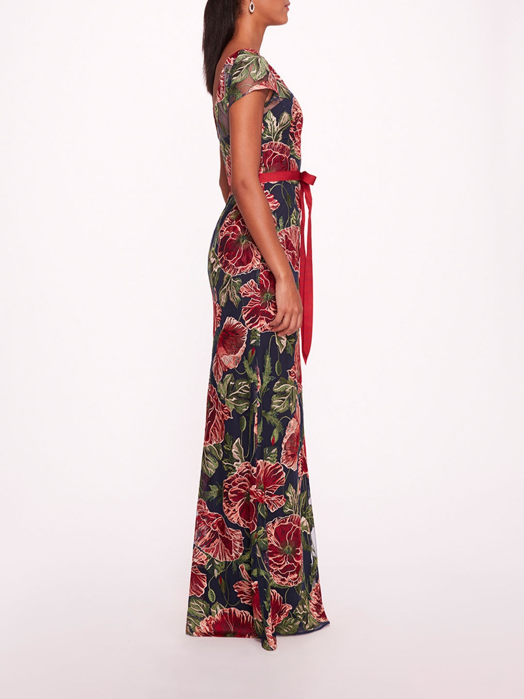 EMBROIDERED BOAT NECK GOWN - 3