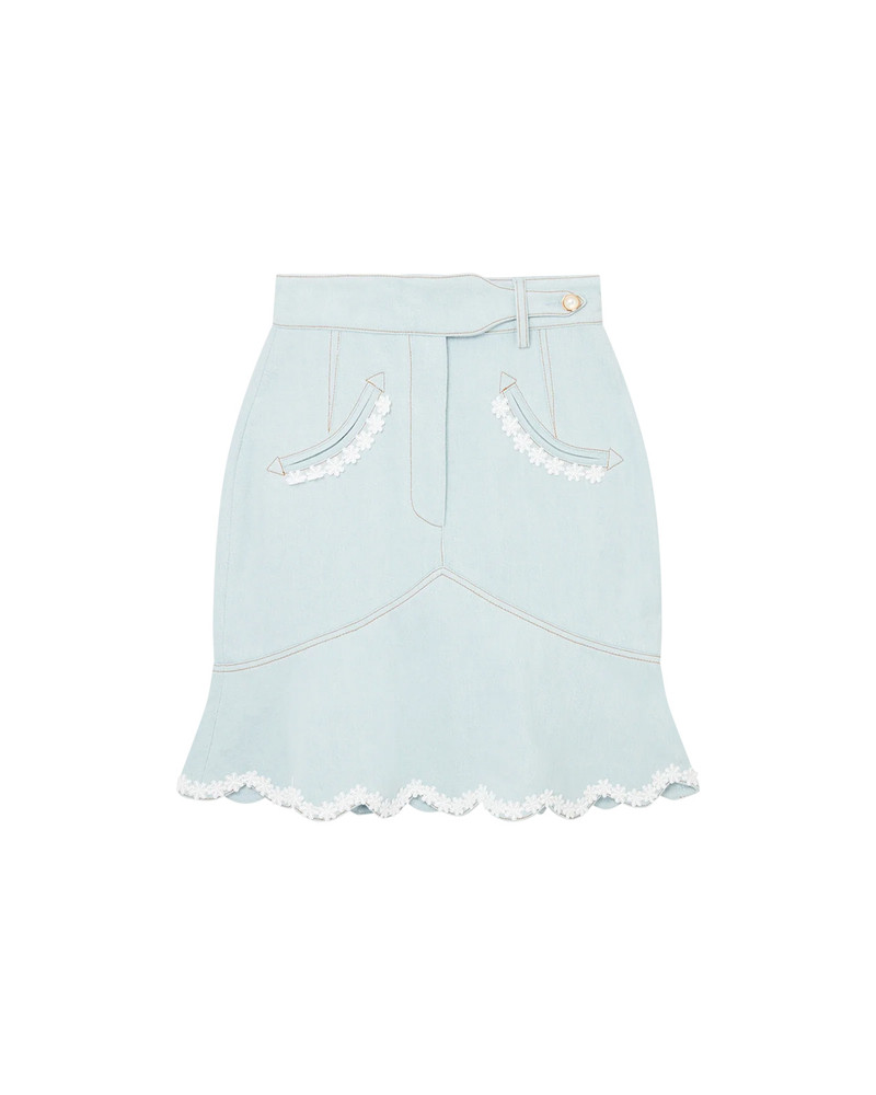 Scalloped Hem Denim Mini Skirt - 1