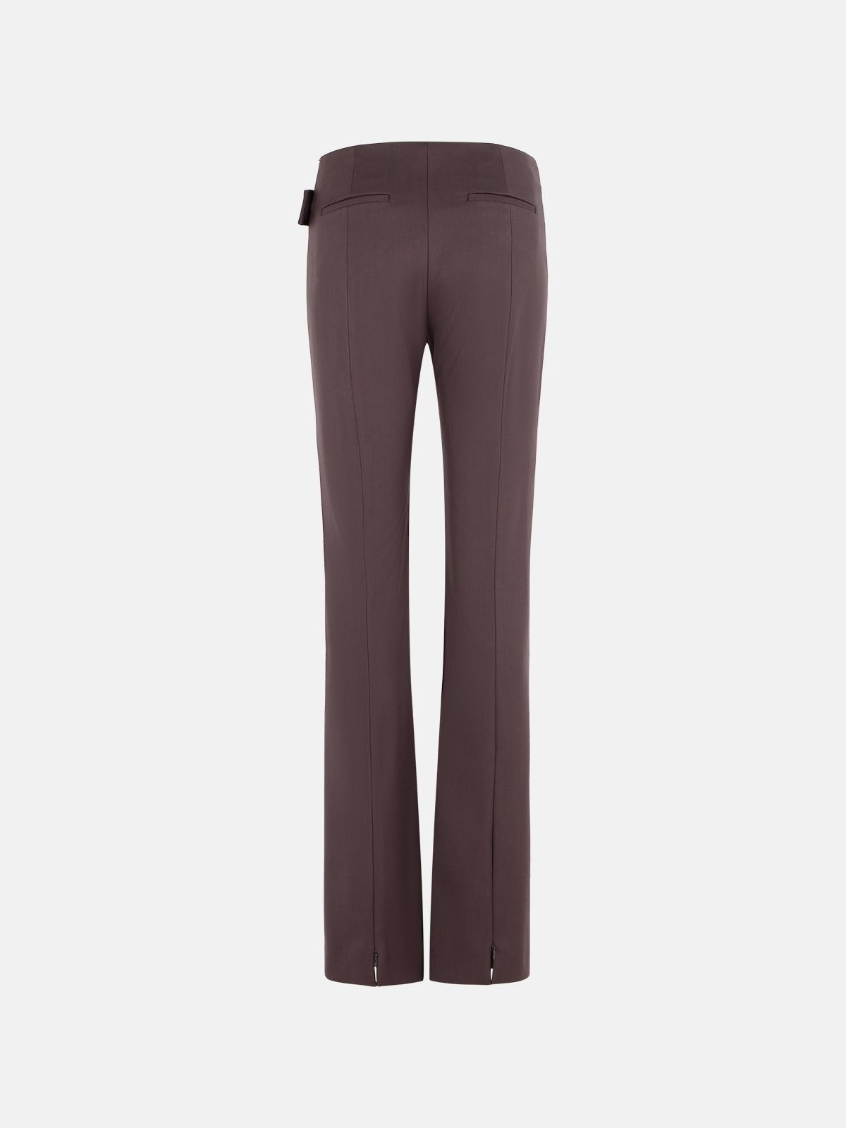 'BANDA' SLIM TROUSERS WITH ASYMMETRIC BELT IN COFFEE VIRGIN WOOL BLEND - 3