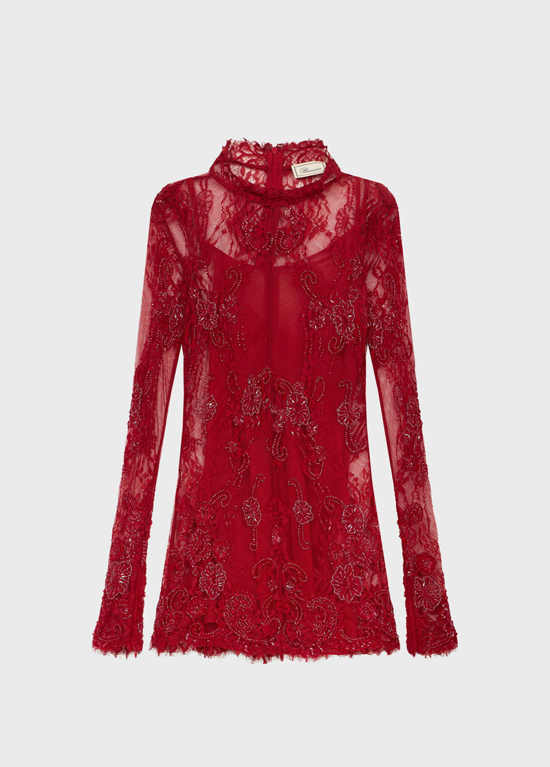 SHORT LACE DRESS WITH EMBROIDERY - 1