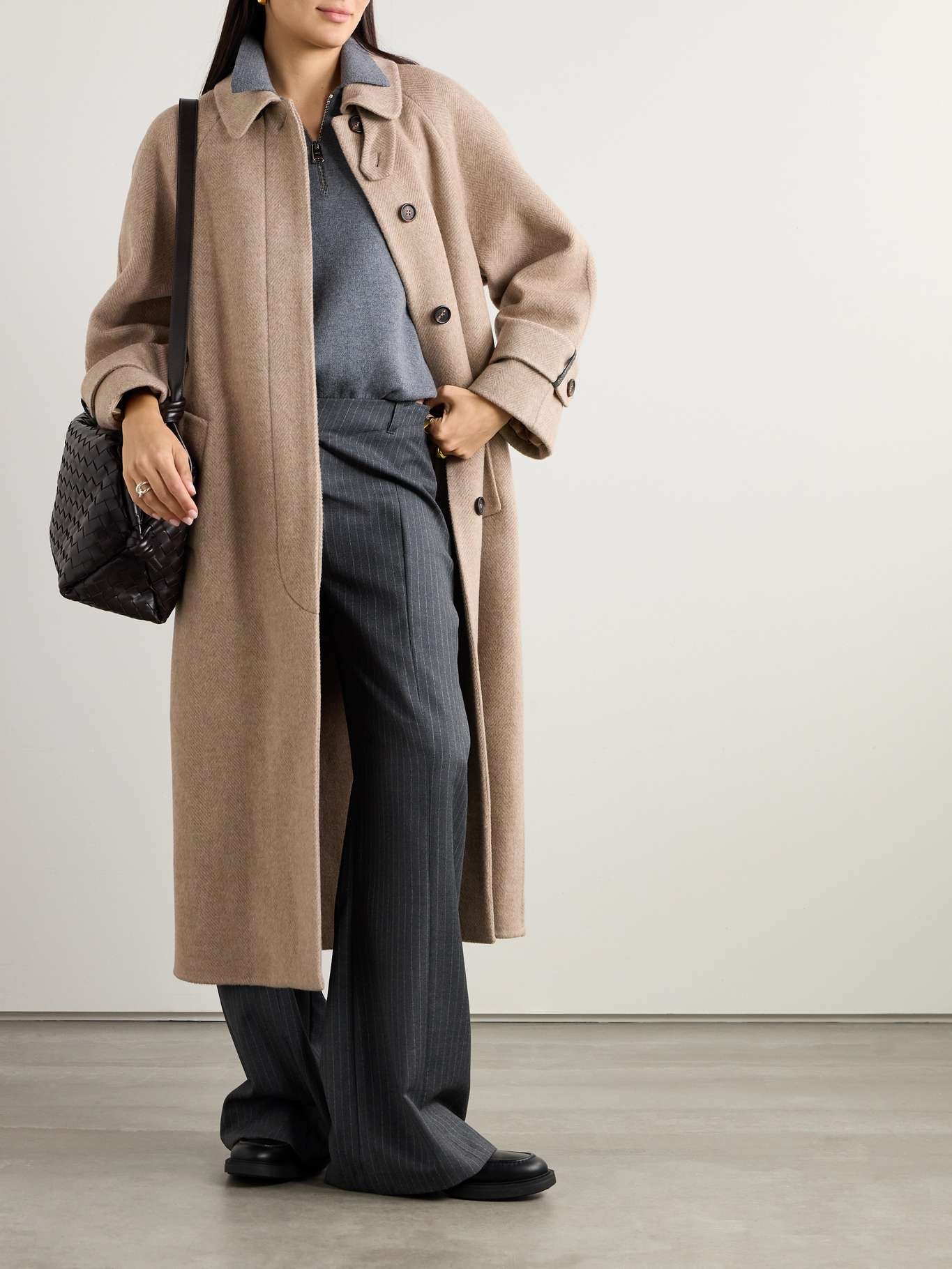 Belted herringbone wool and cashmere-blend coat - 2