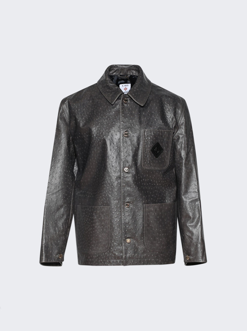 Ostrich Effect Leather Workwear Jacket Grey 1