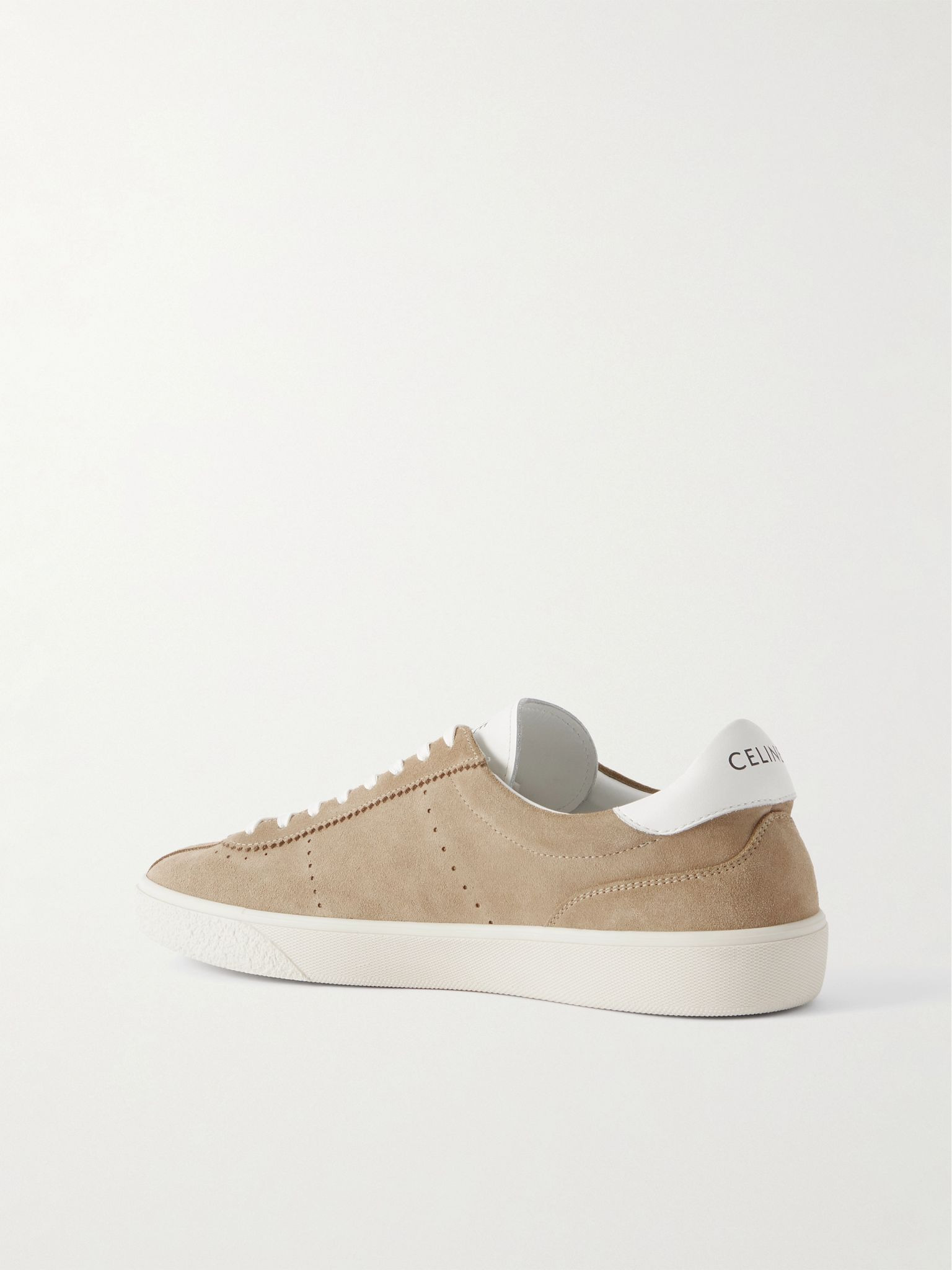 Logo-Embossed Leather-Trimmed Suede Sneakers Beige - 4