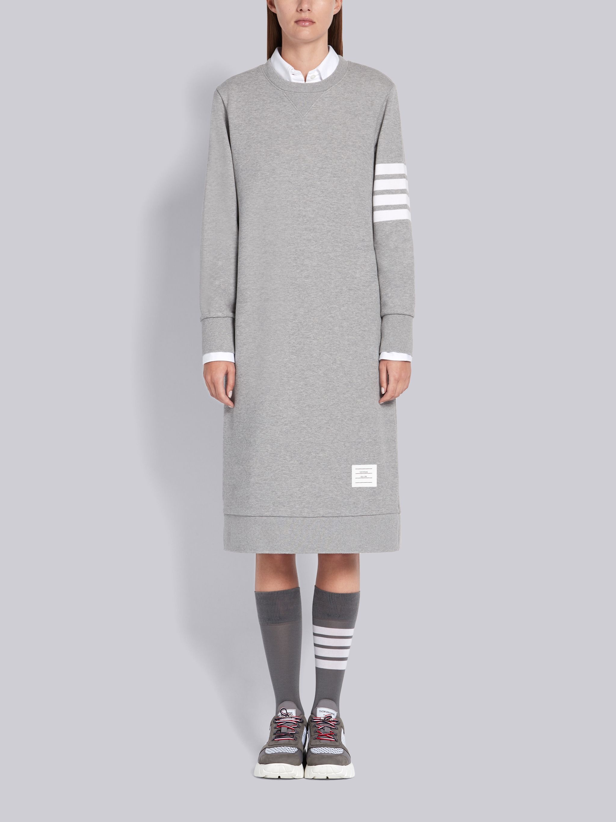 Light Grey Classic Loop Back 4-Bar Sweater Dress - 1