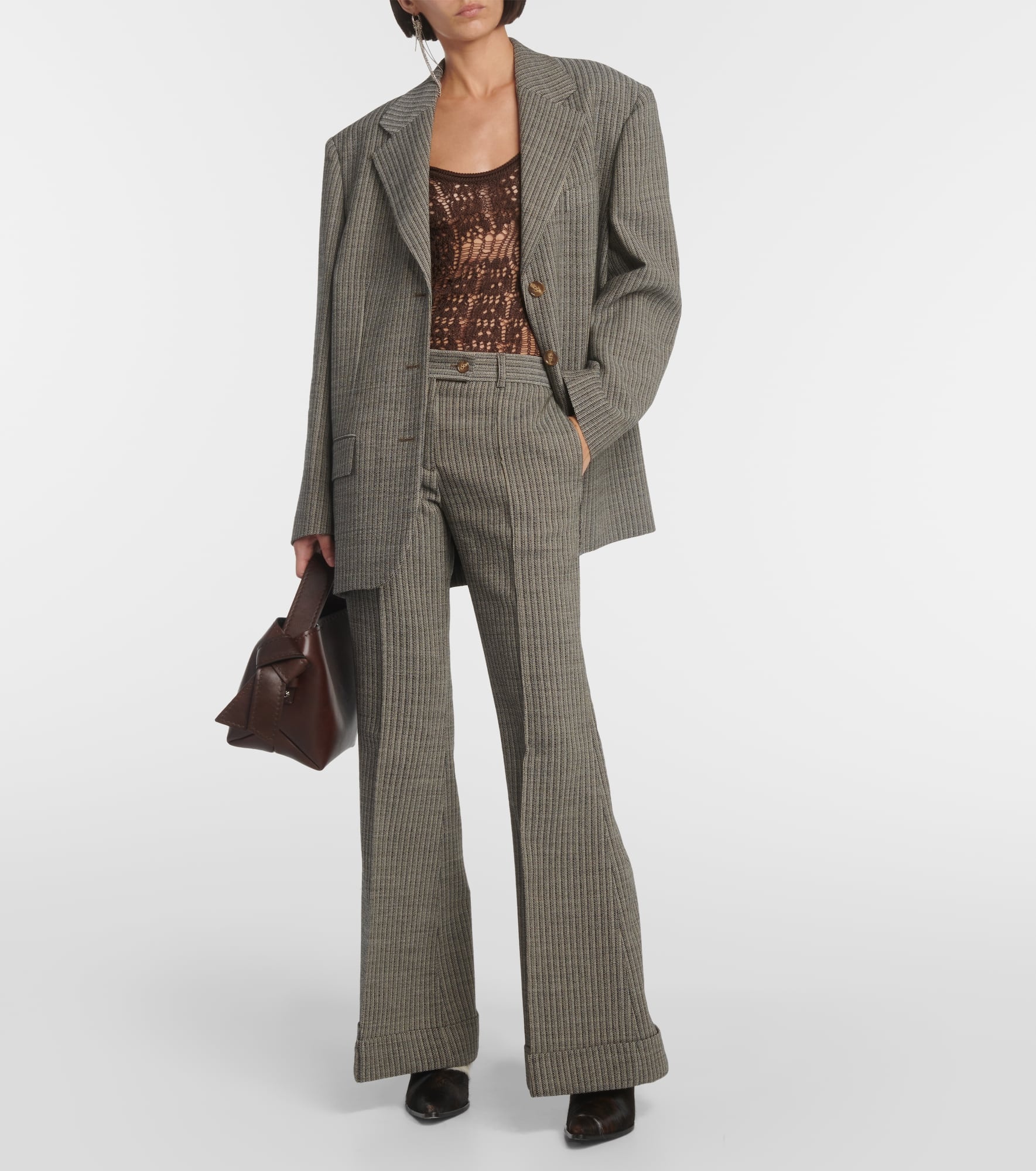 Pinstripe wool-blend flared pants - 2