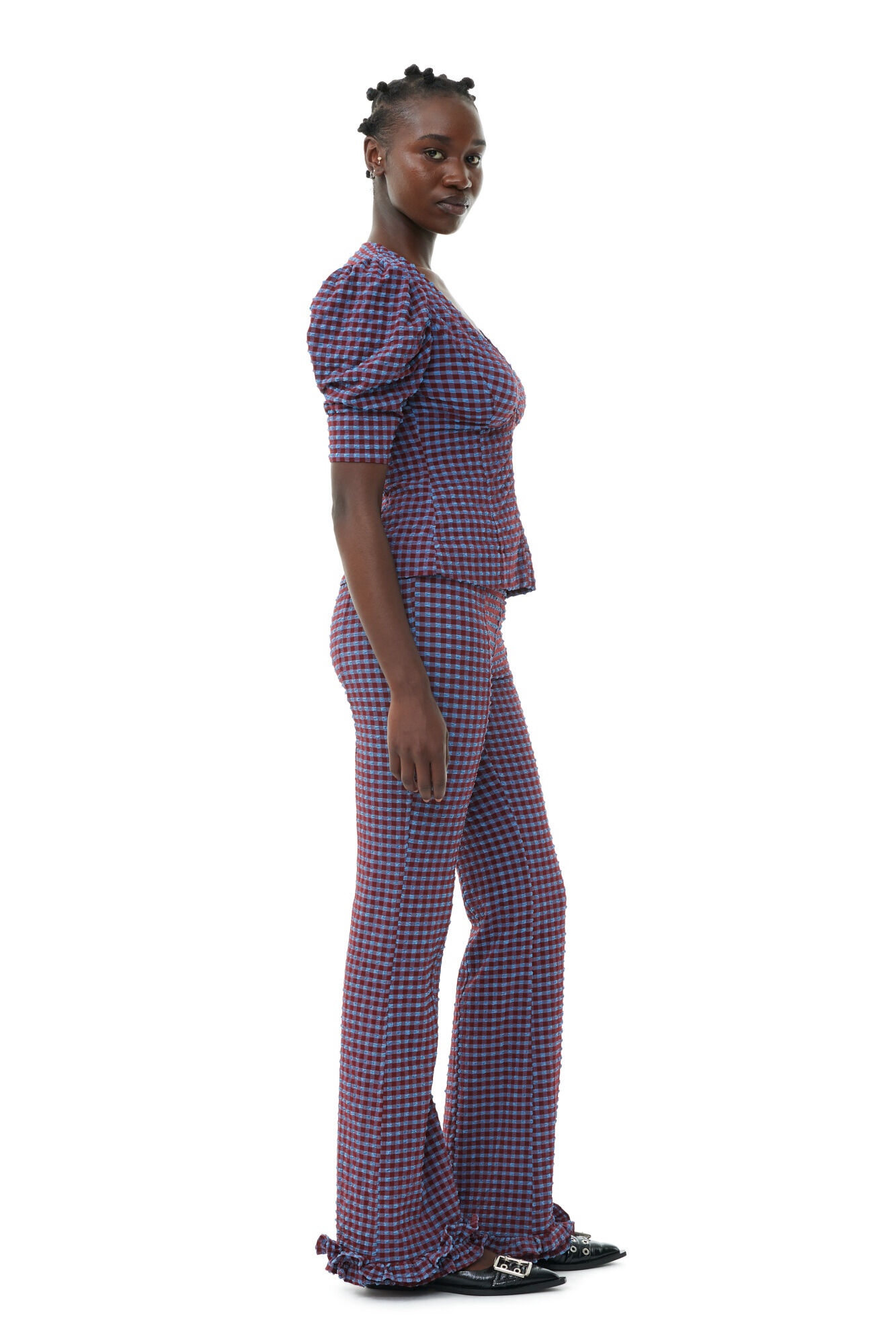 CHECKERED STRETCH SEERSUCKER FRILL PANTS - 4