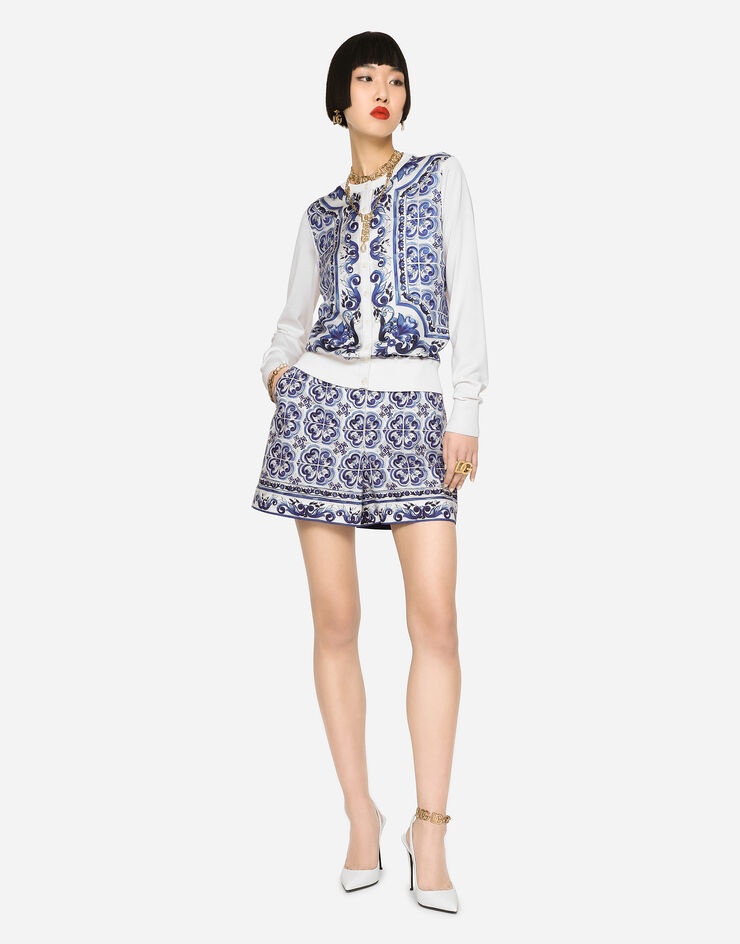 Majolica-print silk and twill cardigan - 3
