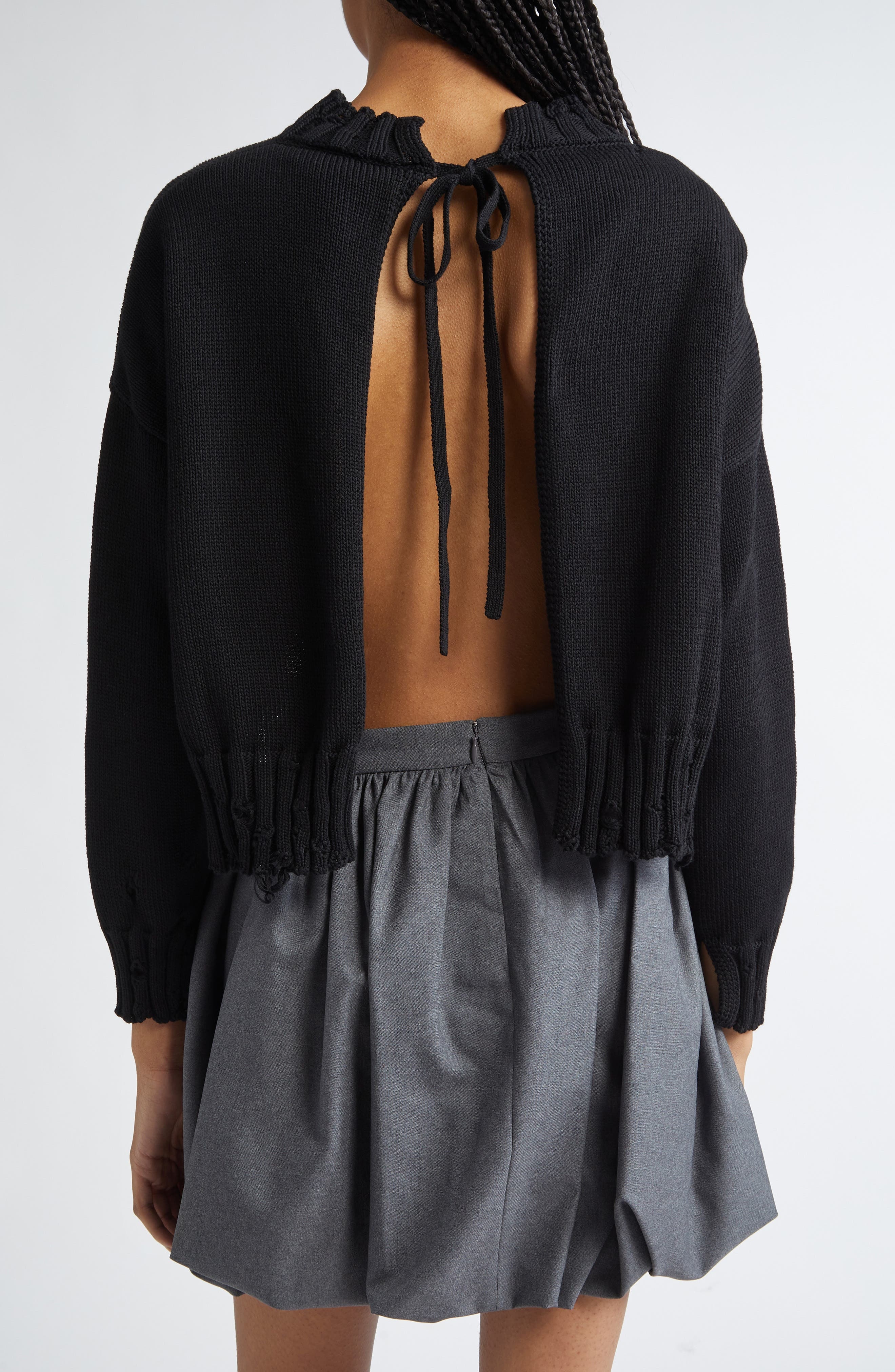 Marni Distressed Embroidered Logo Cotton Sweater in Black at Nordstrom - 3