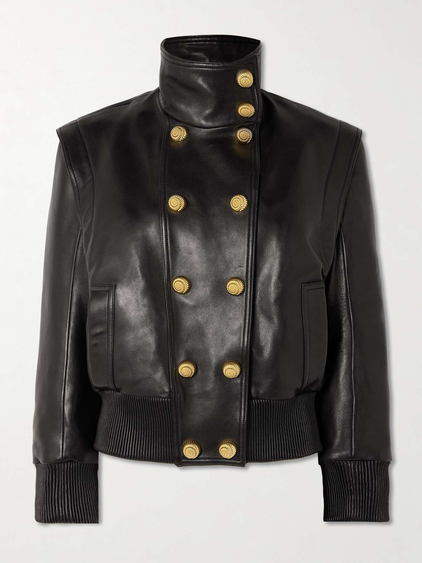 Embellished double-breasted leather jacket - 1