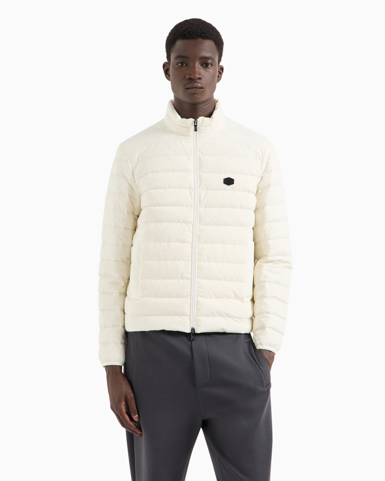 Quilted nylon full-zip down jacket with eagle logo patch - 2