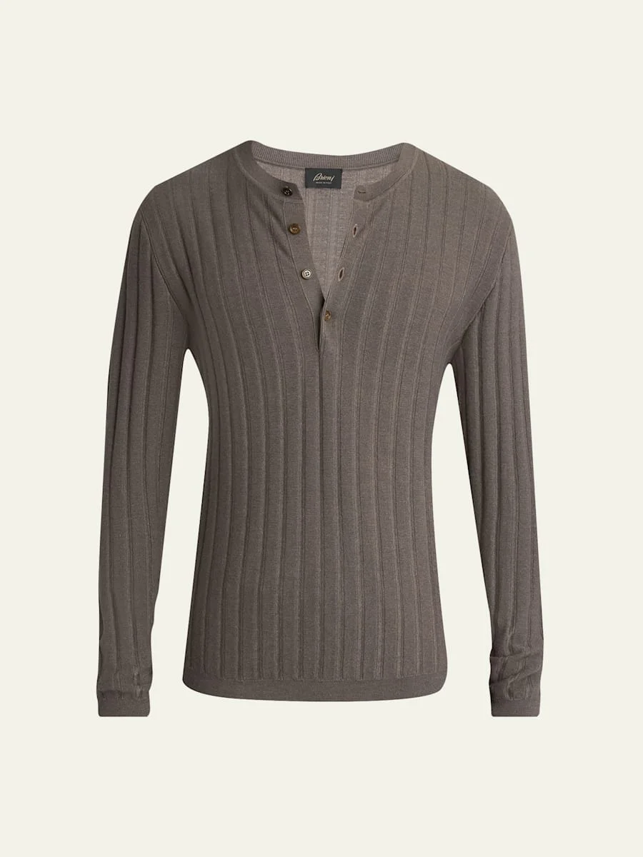 Men's Cashmere/Silk Henley Sweater - 1