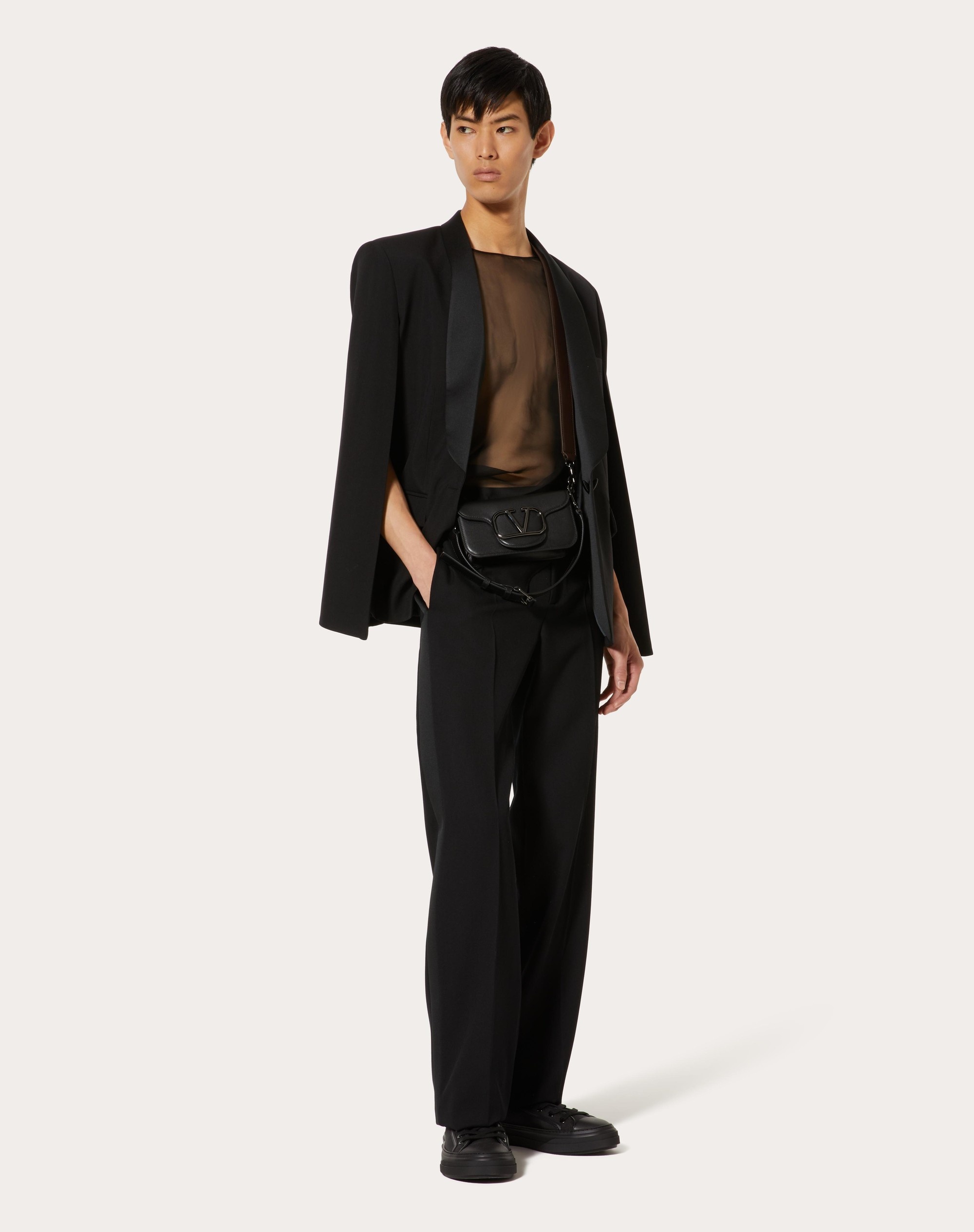 WOOL CAPE JACKET WITH INNER CHIFFON BIB - 2