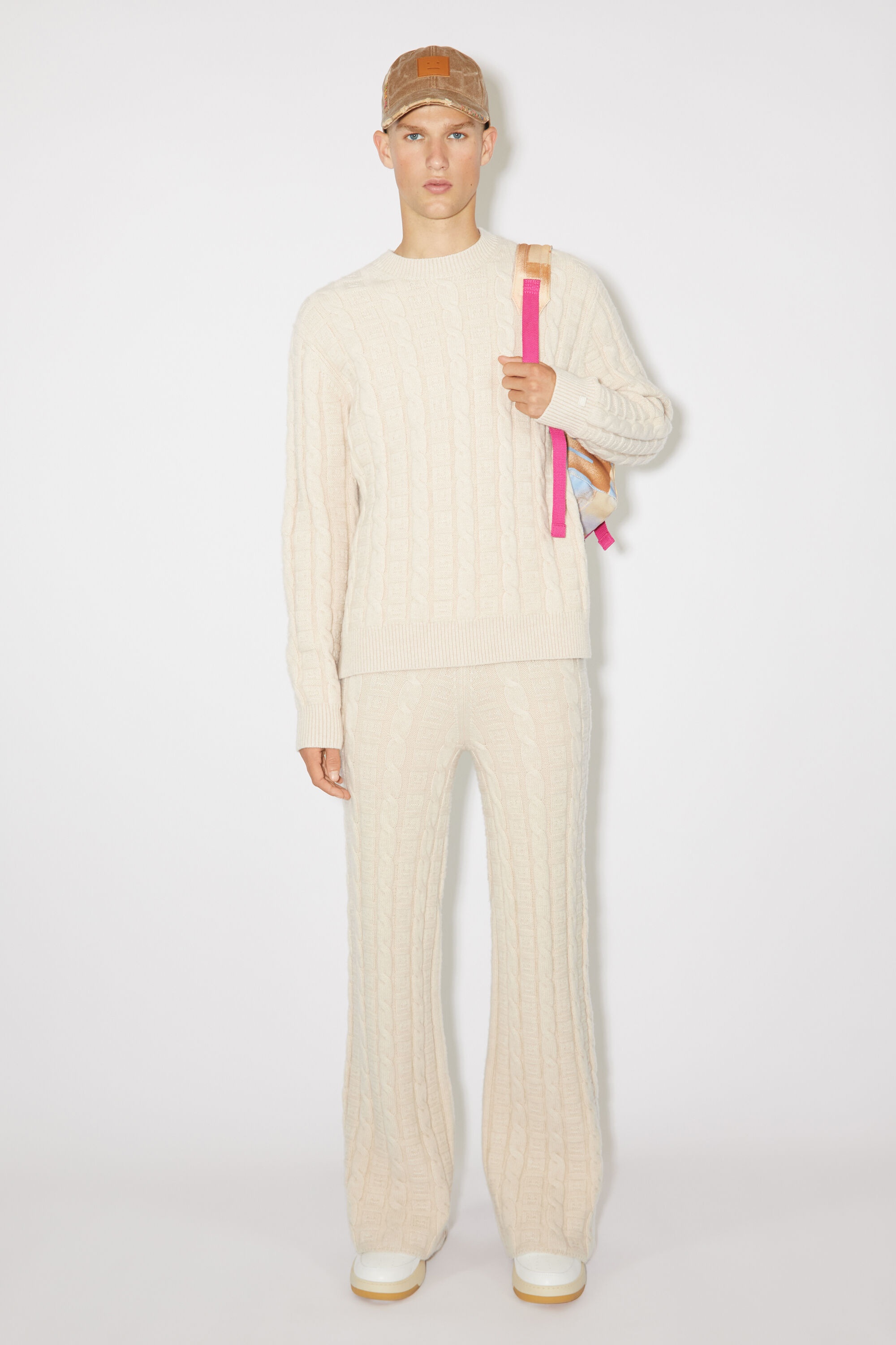 Cable wool trousers - Oatmeal melange - 2