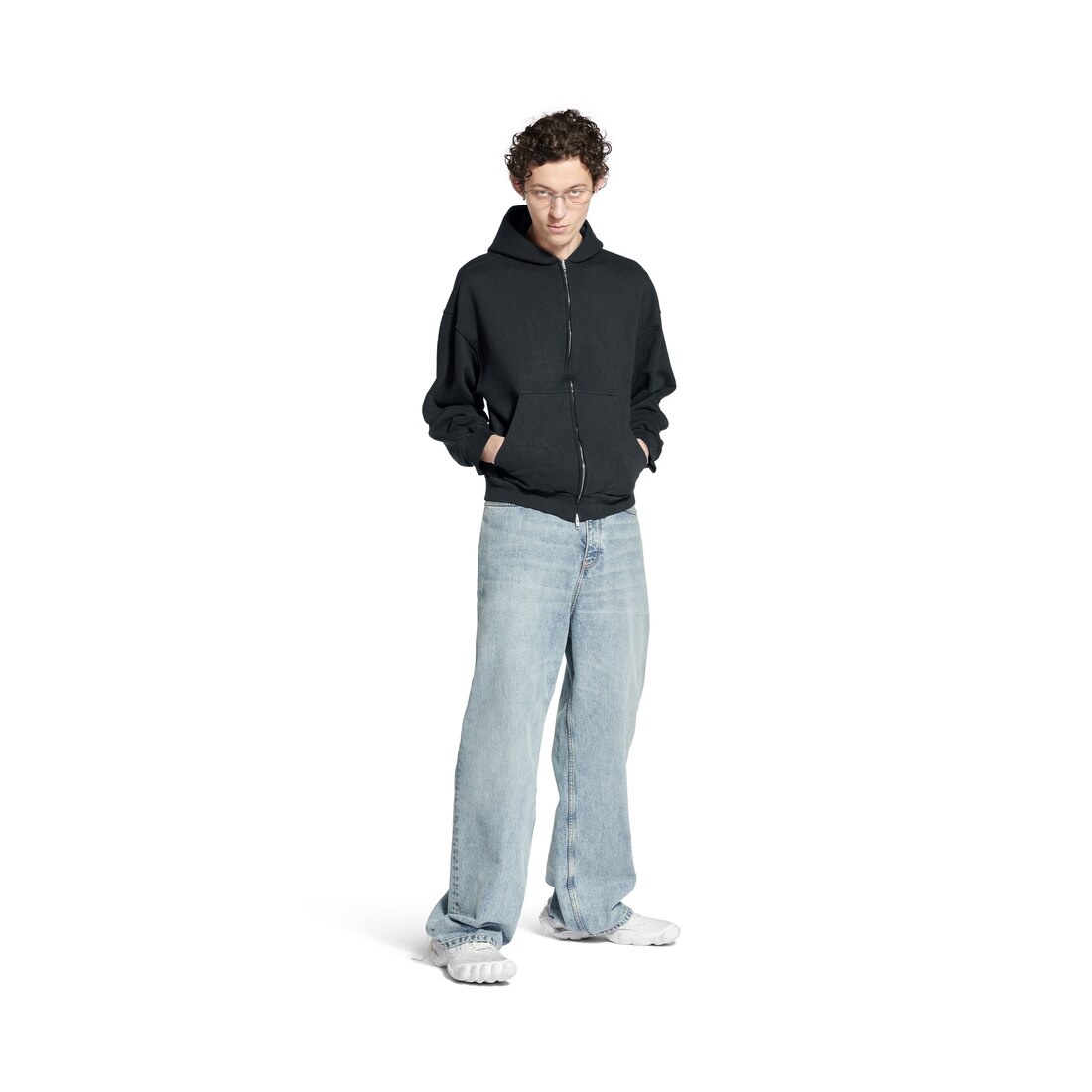 Flipped Uni Zip-up Hoodie Regular Fit in Black Faded/anthracite - 4