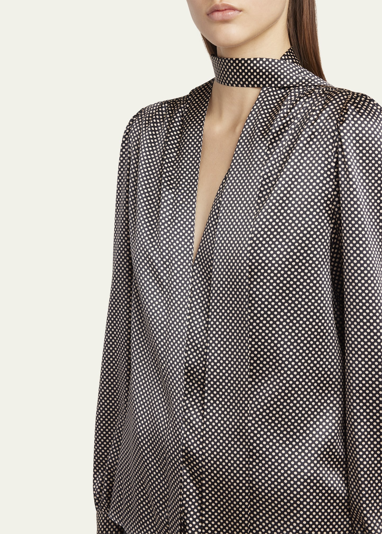 Polka Dot Silk Lavalliere Blouse - 5