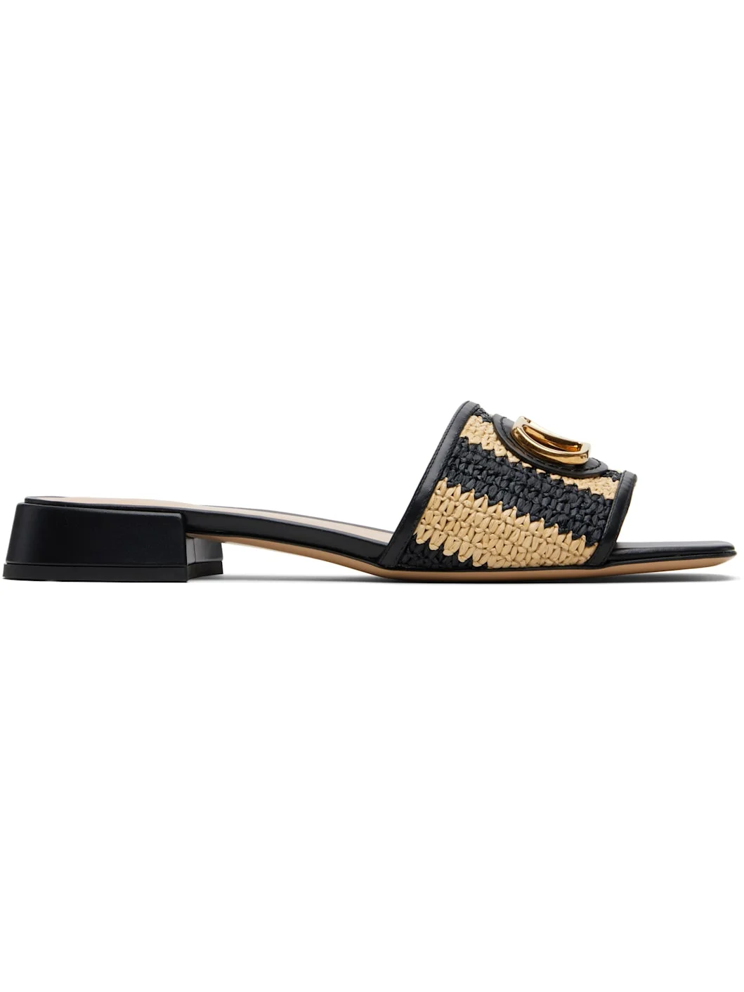 Black & Off-White VLogo Signature Faux-Raffia Slides - 1