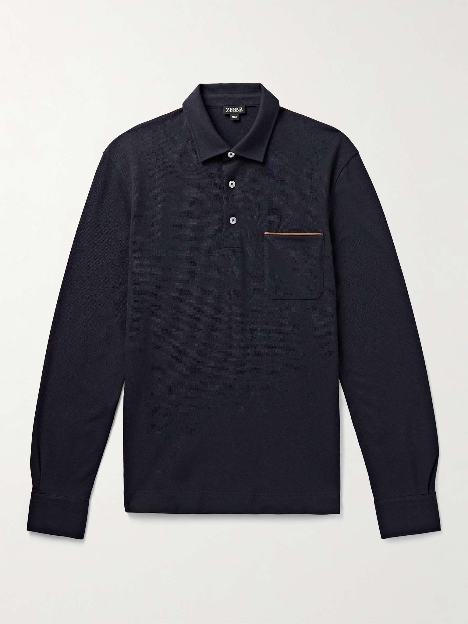 Slim-Fit Suede-Trimmed Cotton-Piqué Polo Shirt - 1