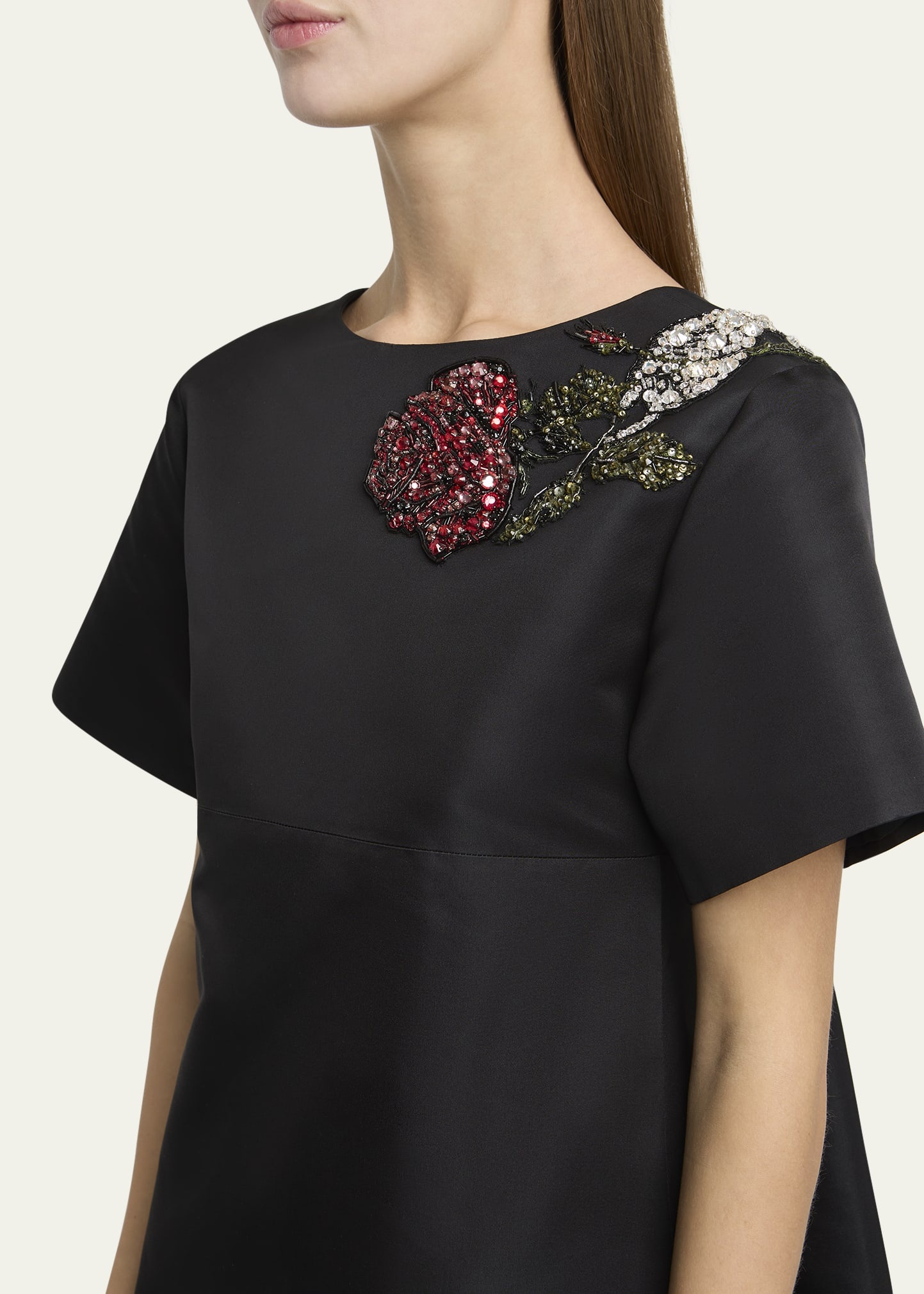 Crystal Rose Short-Sleeve Taffeta Mini Dress - 5