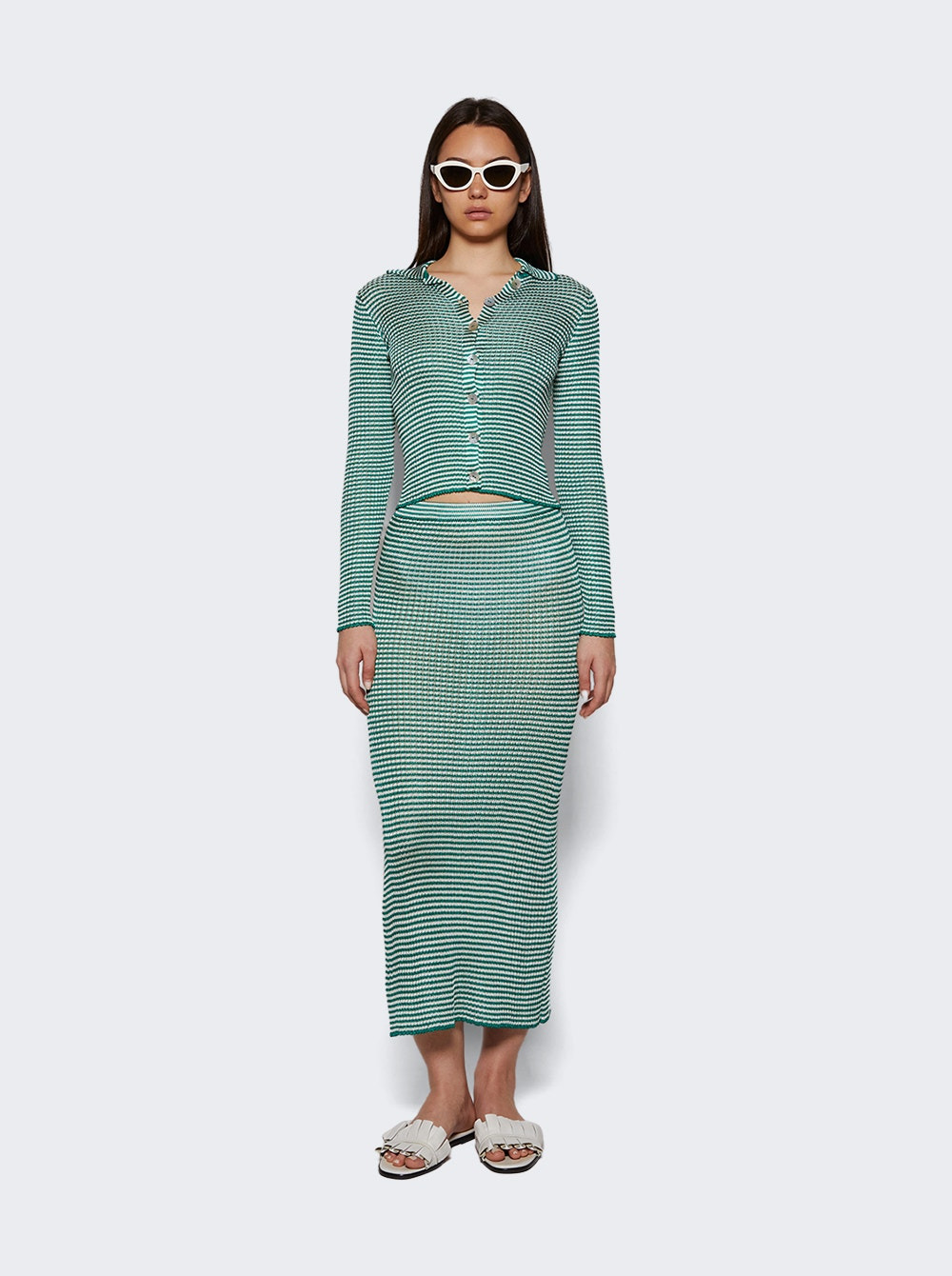 Micro Stripe Long Sleeve Cardigan Palm Green Stripe - 5