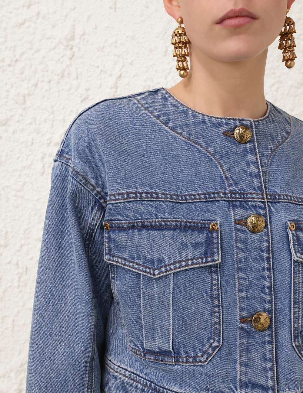 Denim Cropped Jacket - 5