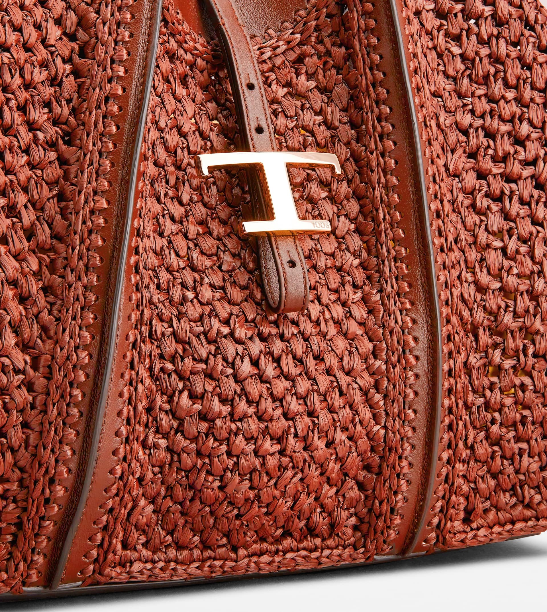 T TIMELESS SHOPPING BAG IN RAFFIA AND LEATHER MEDIUM - ORANGE - 4