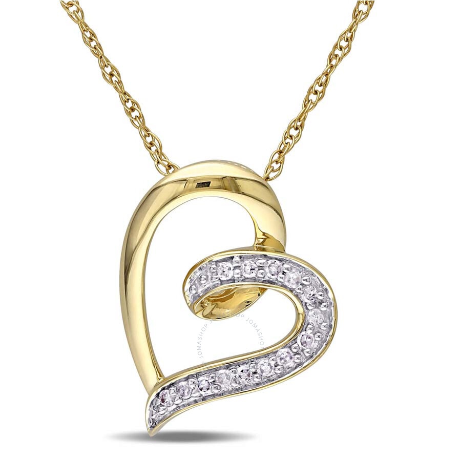 Amour - AMOUR Diamond Heart Pendant with Chain In 10K Yellow Gold - 1