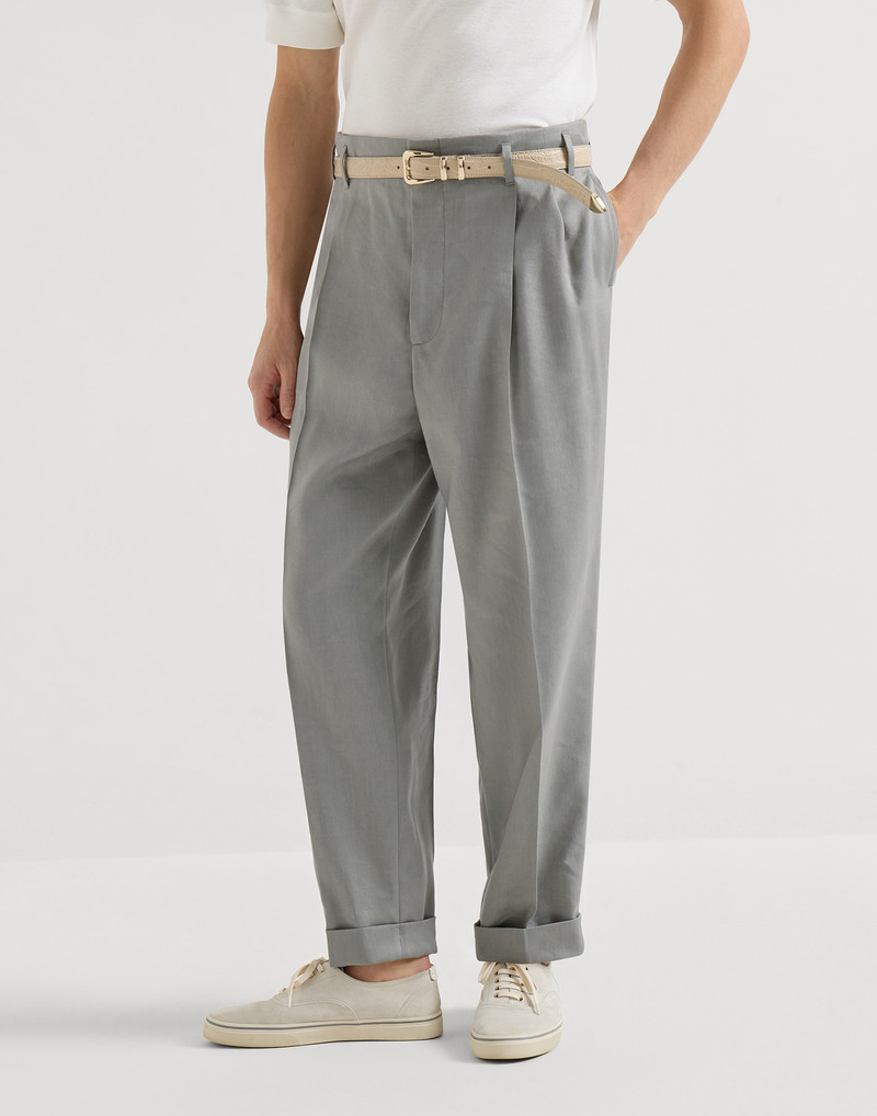 Linen, virgin wool and mohair gabardine trousers with double pleats 2