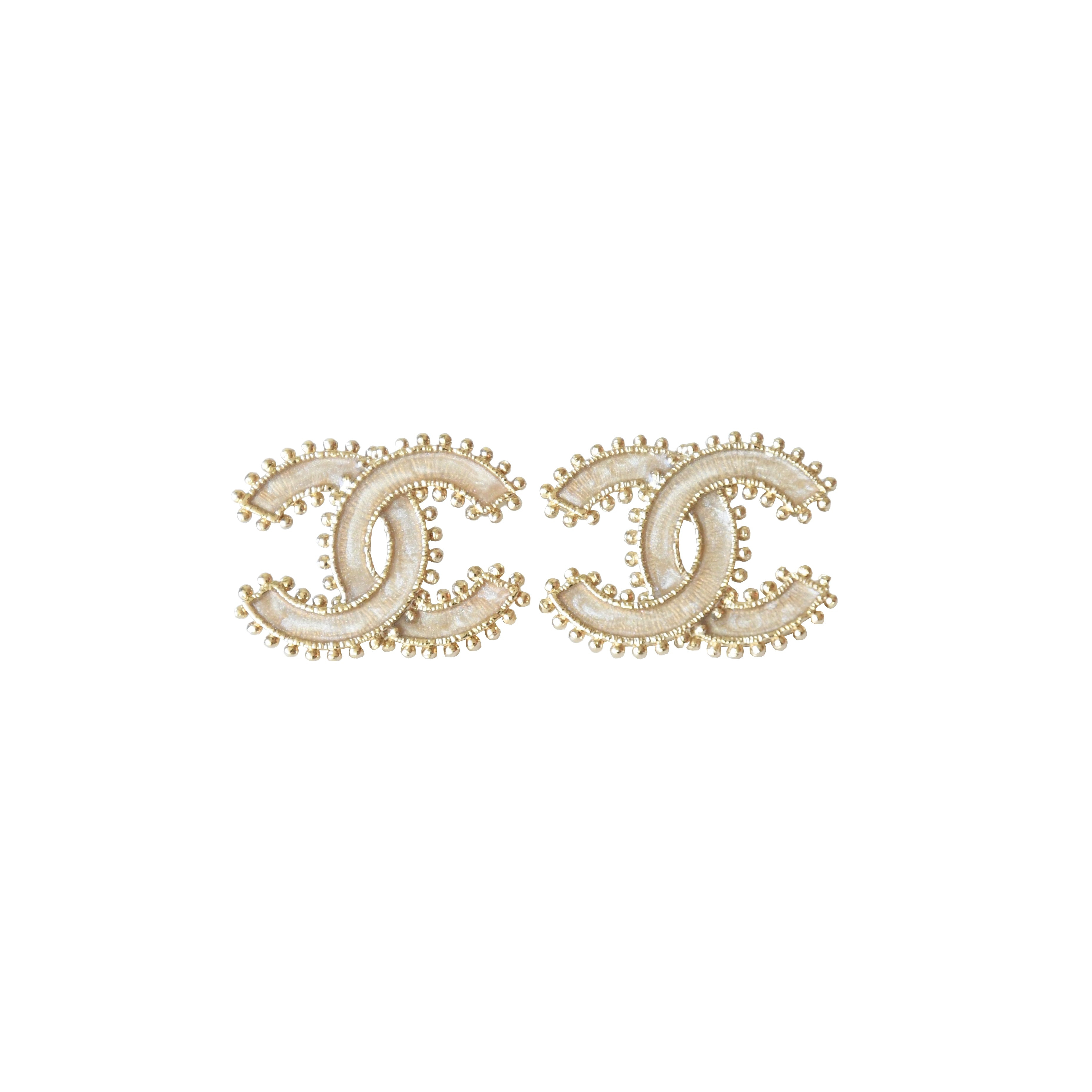 Chanel CC Enamel Dots Piercing Earrings Beige Gold - 1
