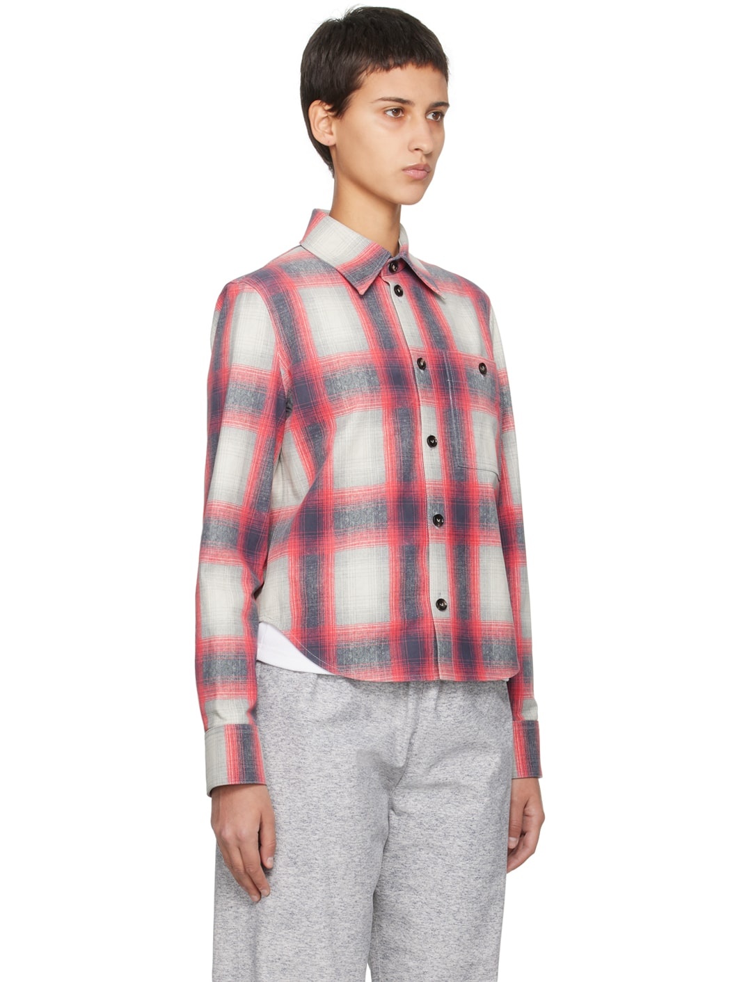 Red & Gray Check Leather Shirt - 2