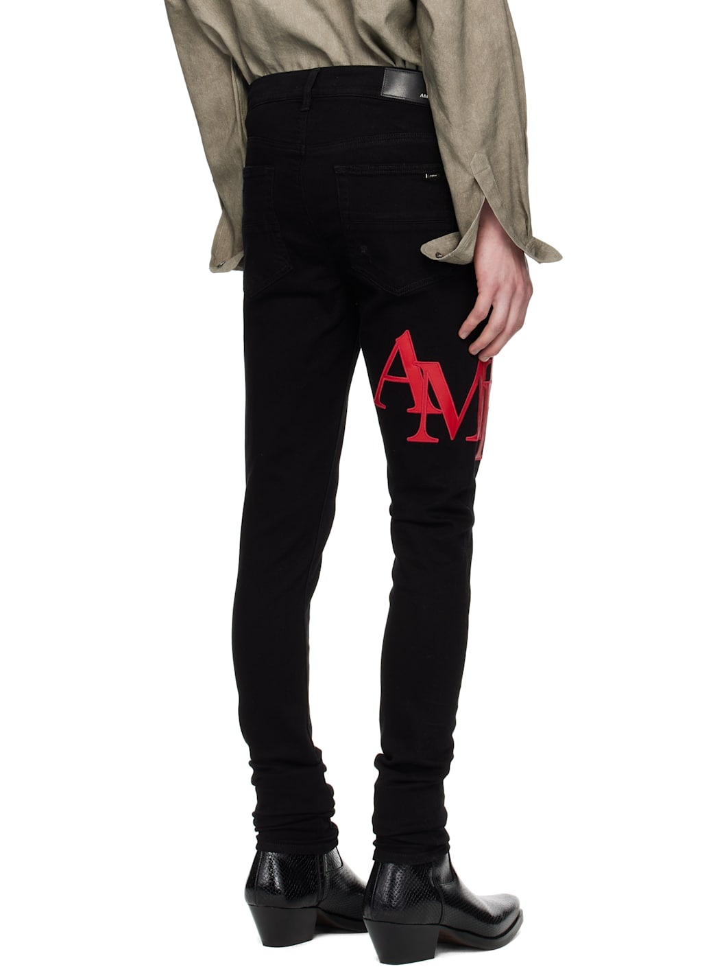 Black Staggered Logo Skinny Jeans - 3