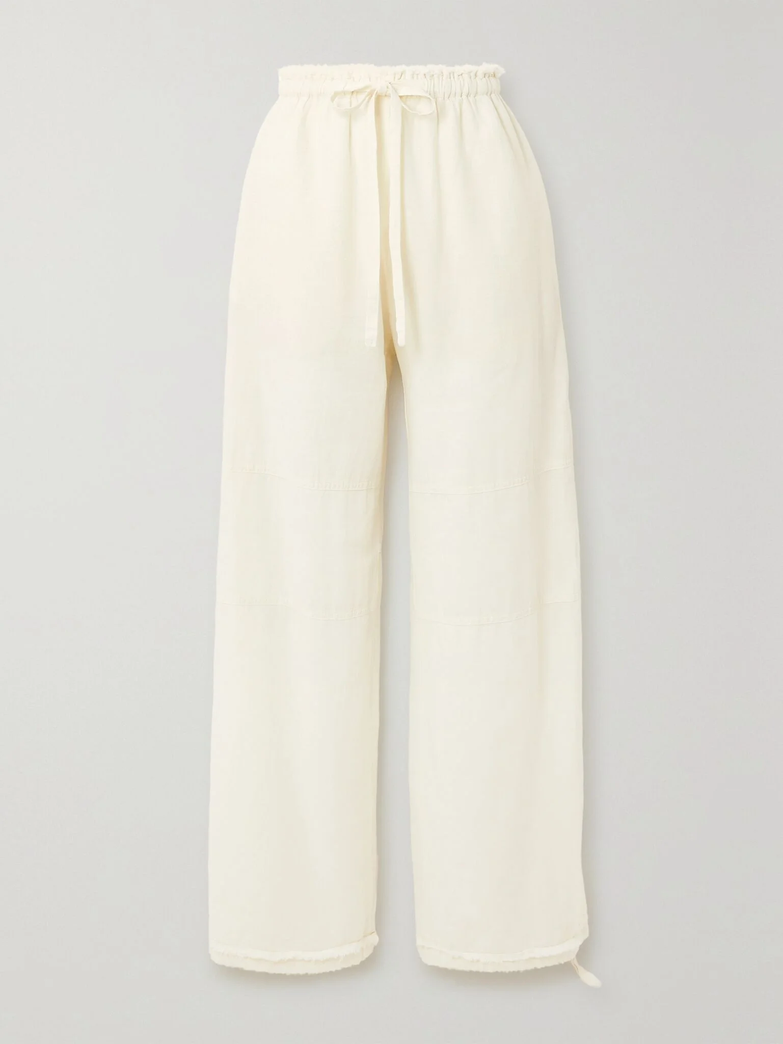 Frayed cotton and linen-blend wide-leg pants Off-white - 1