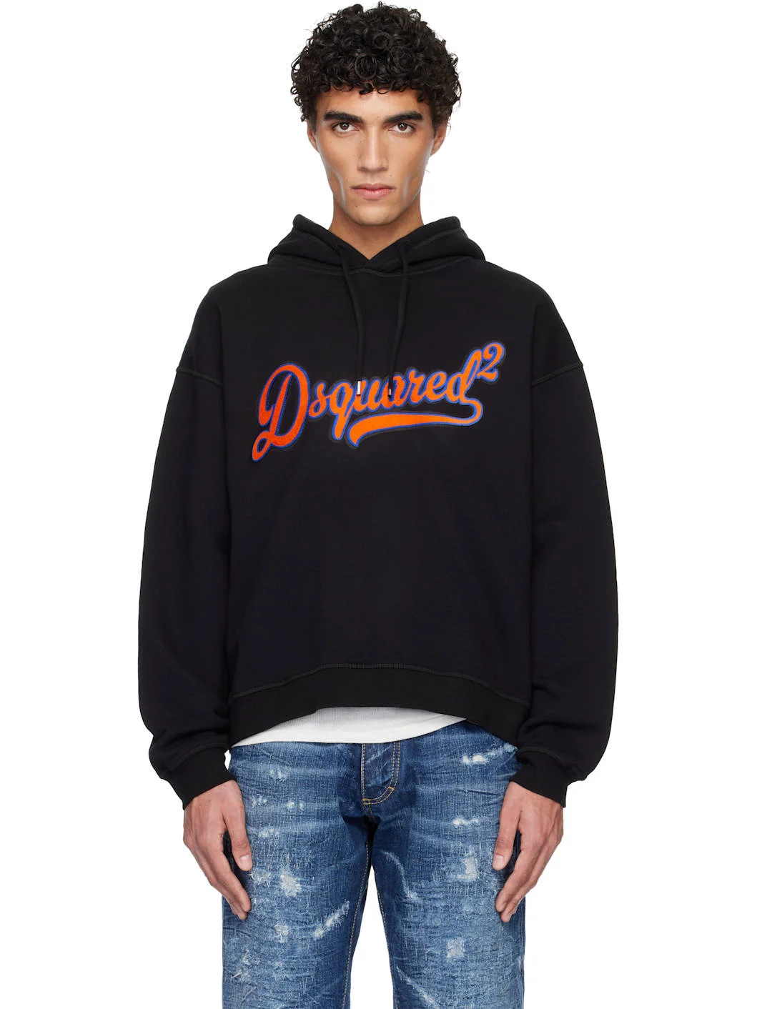 Black Relax Fit Sponge Patch Hoodie - 1