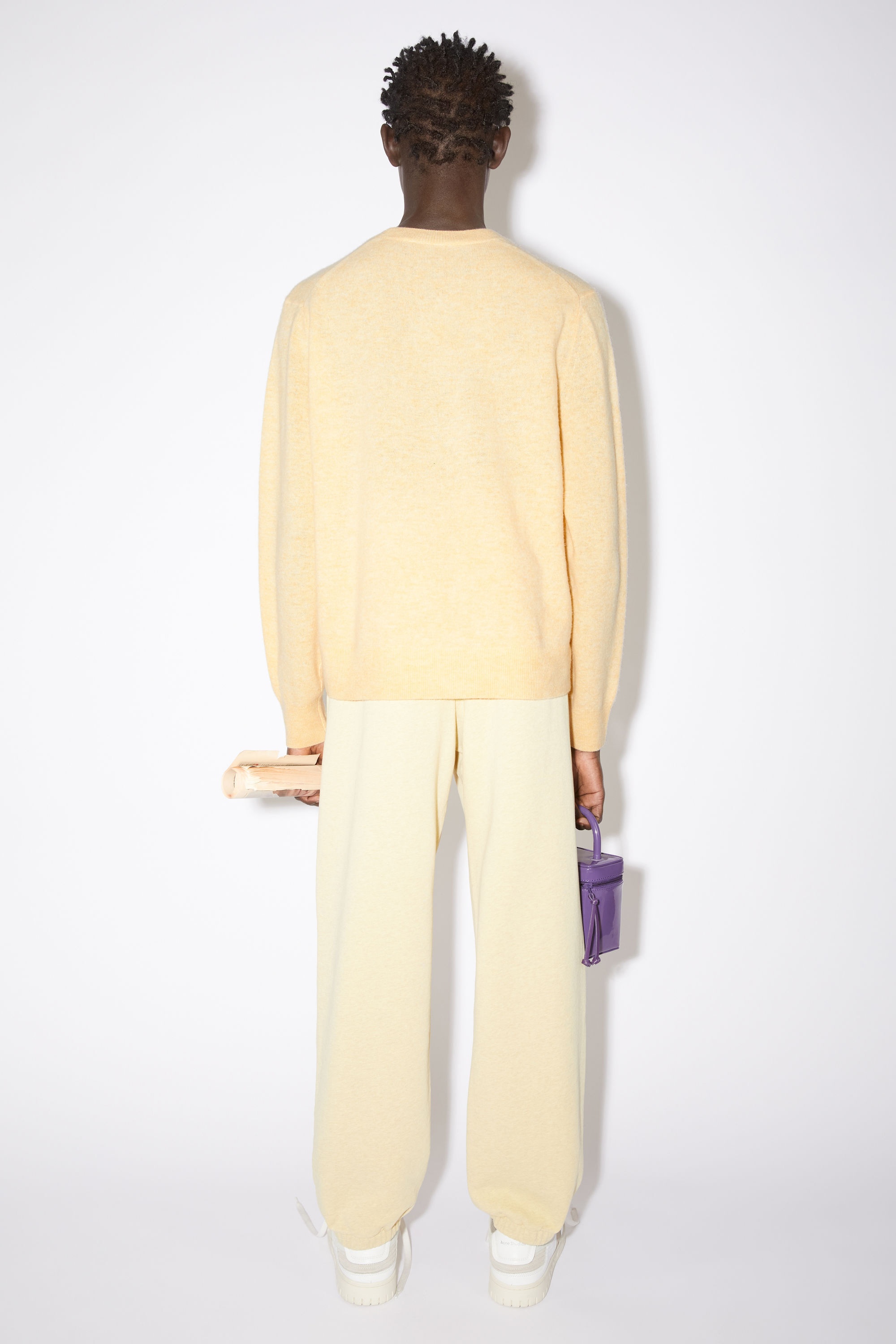 Wool crew neck sweater - Light yellow melange - 3