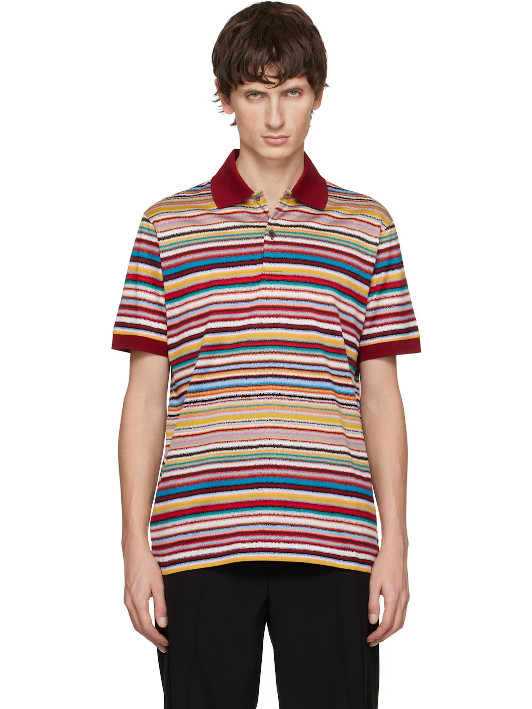 Multicolor Noisy 'Signature Stripe' Cotton Polo - 1