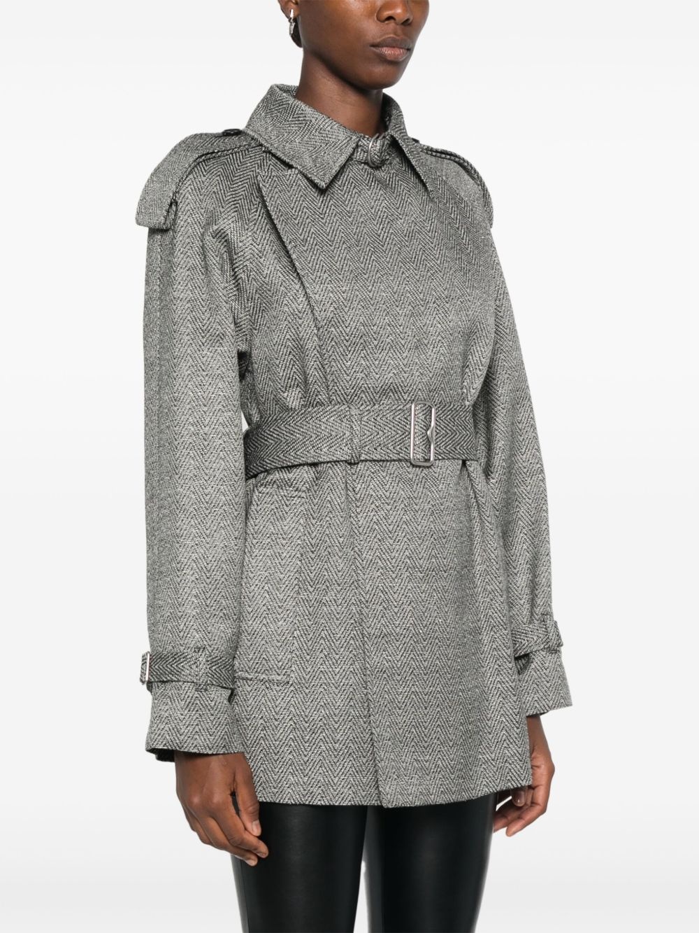 chevron-jacquard belted coat - 3