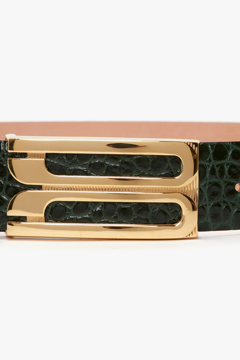 Jumbo Frame Belt In Dark Forest Croc-Effect Leather 3