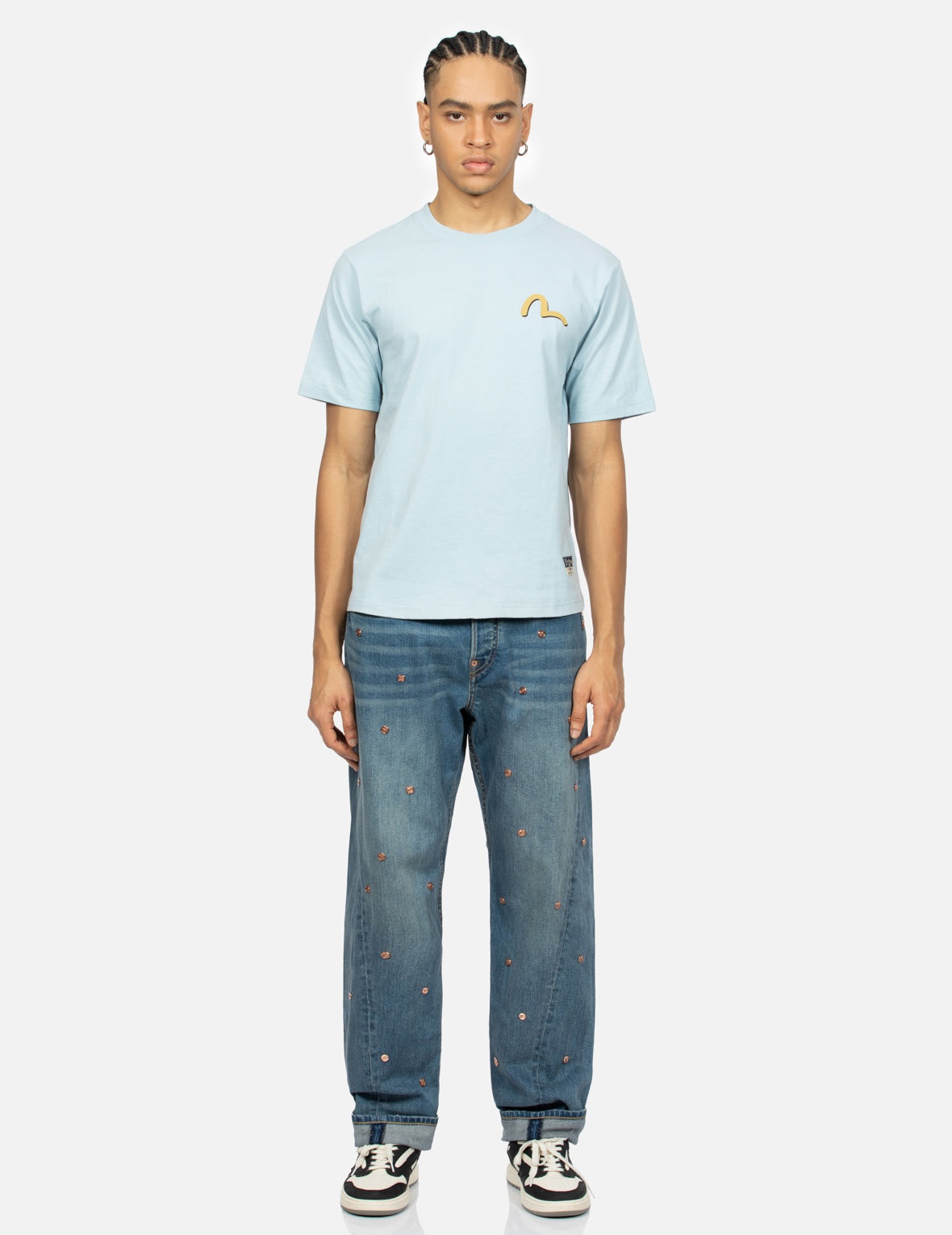 Allover Rivets and Seagull Applique 3D Regular Fit Jeans - 6