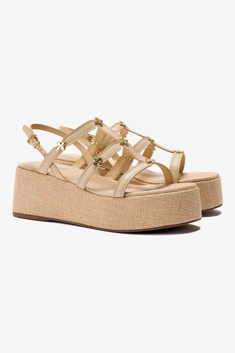 Larroudé Harmony Flatform Sandal In Beige Raffia outlook