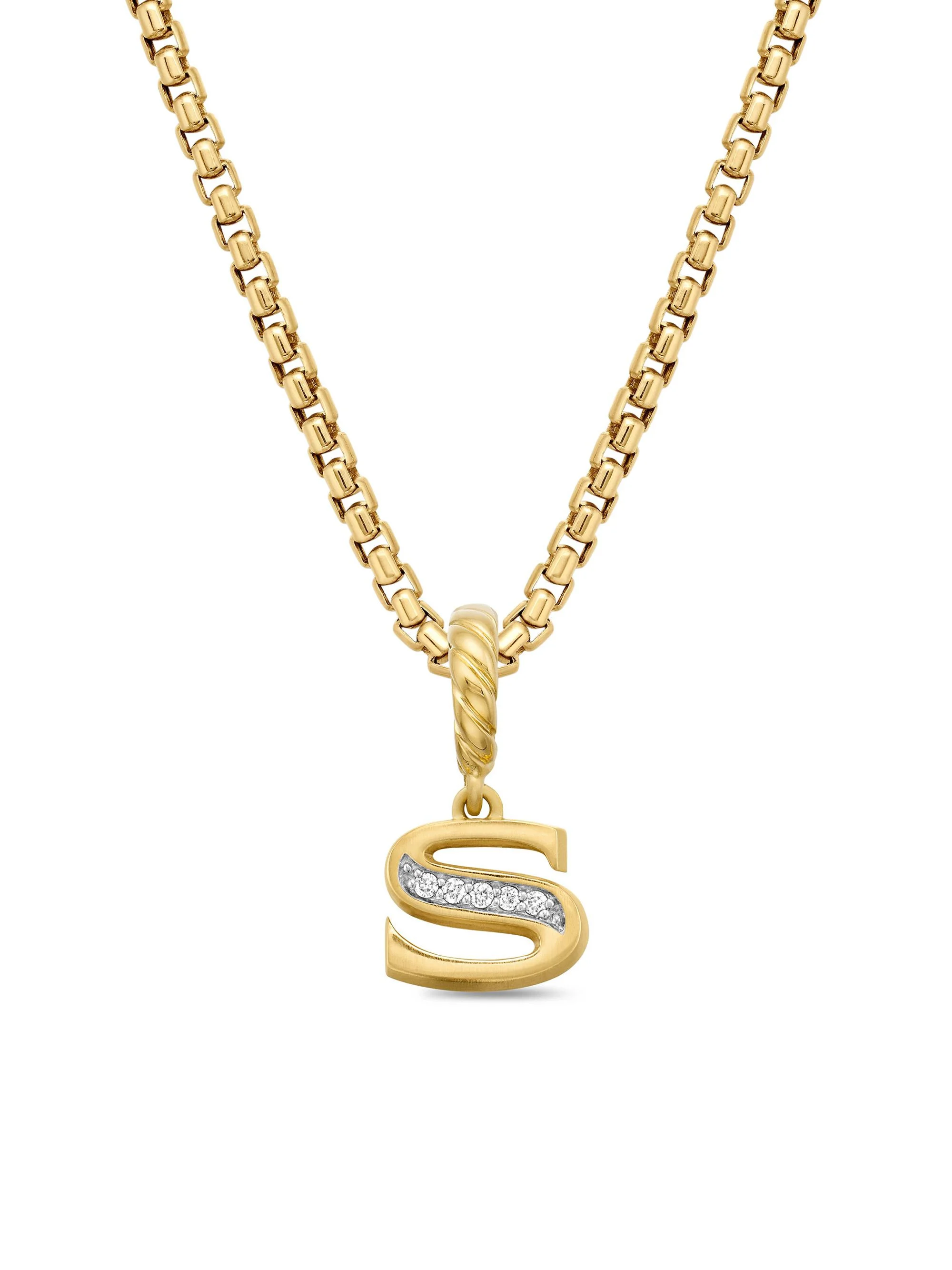 Women's Pavé Initial Pendant in 18K Yellow Gold - Initial S - 1