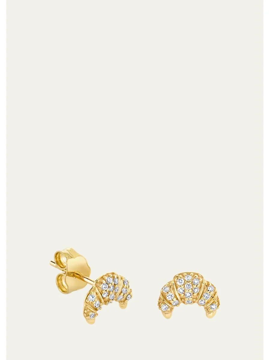14K Yellow Gold Small Croissant Diamond Stud Earrings - 1
