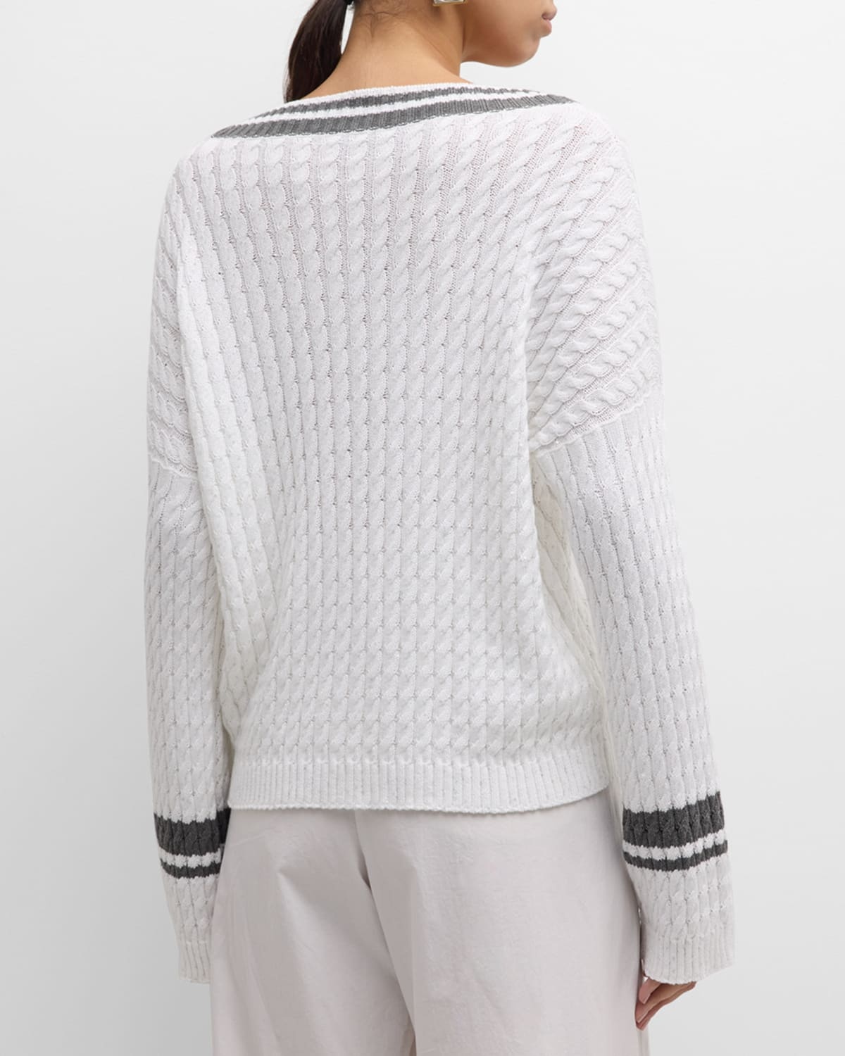 Tennis Stripe Diamante Cable-Knit Sweater - 6