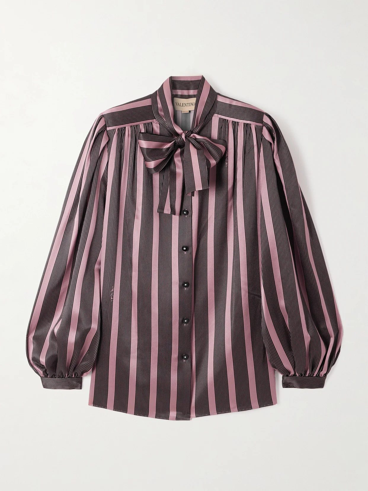 Pussy-bow Striped Silk-satin Blouse - 1