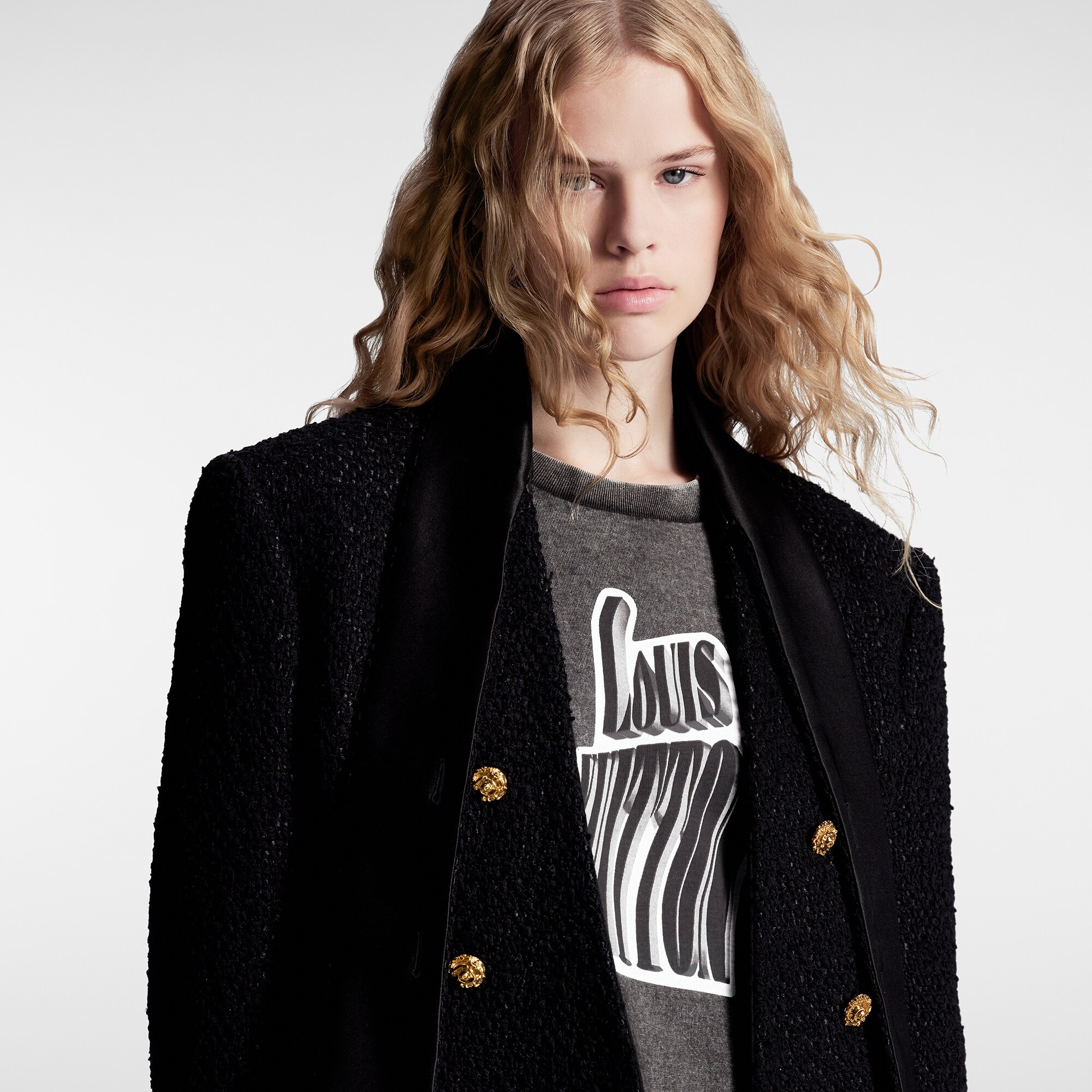 Scarf Collar Tweed Blazer - 2
