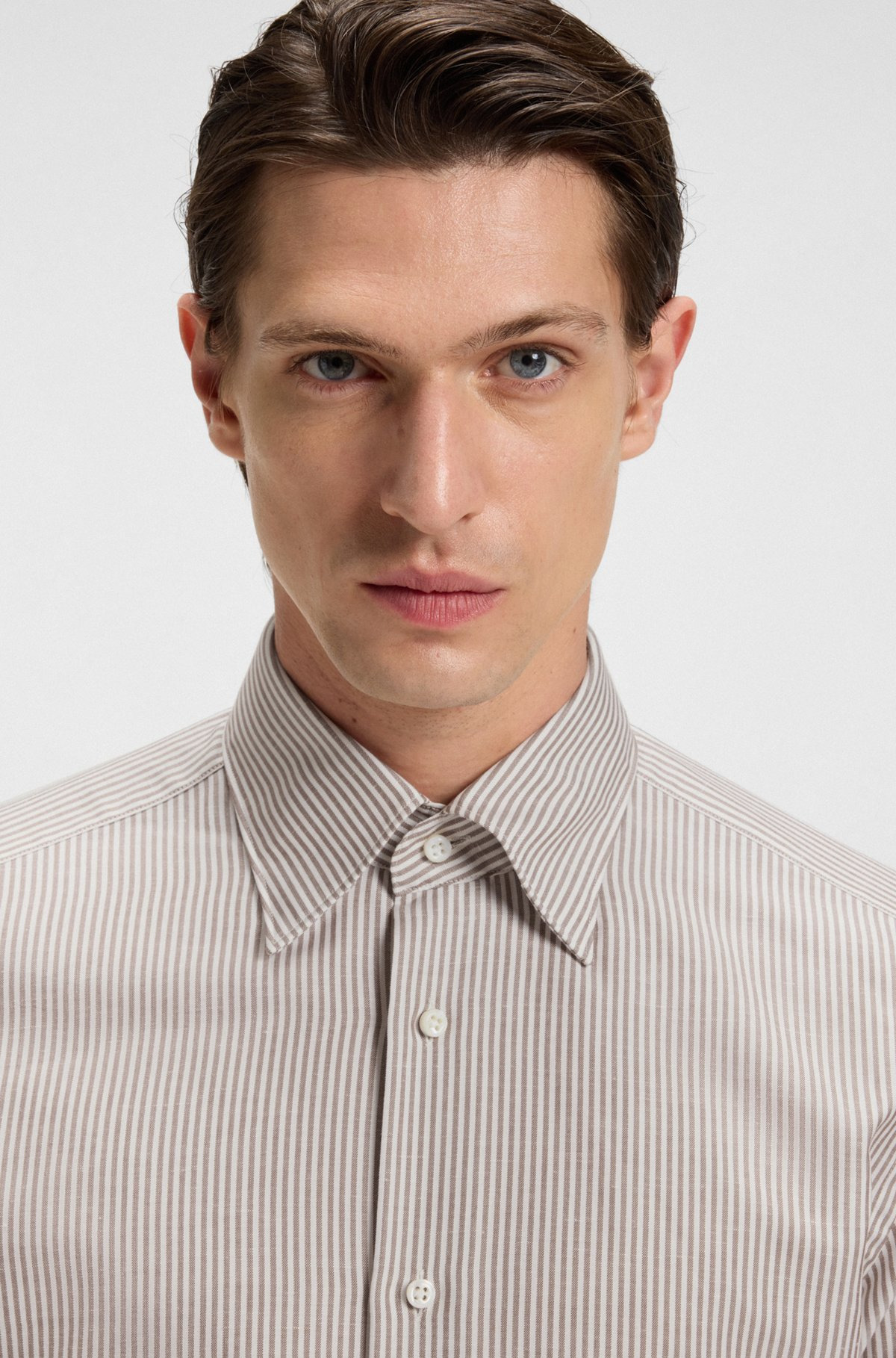 SLIM-FIT SHIRT IN STRIPED COTTON, LINEN AND SILK - 3