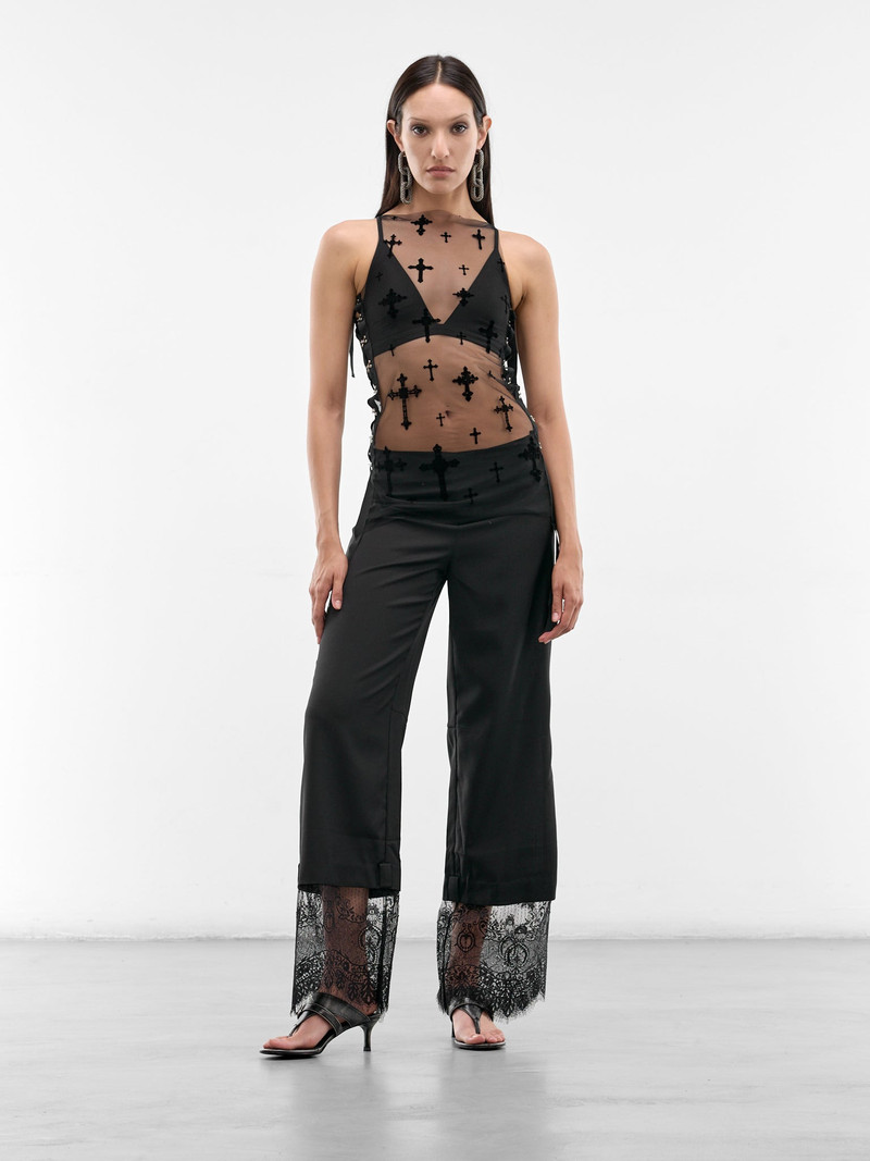 DIDU Black Lace Trim Wide Trousers outlook