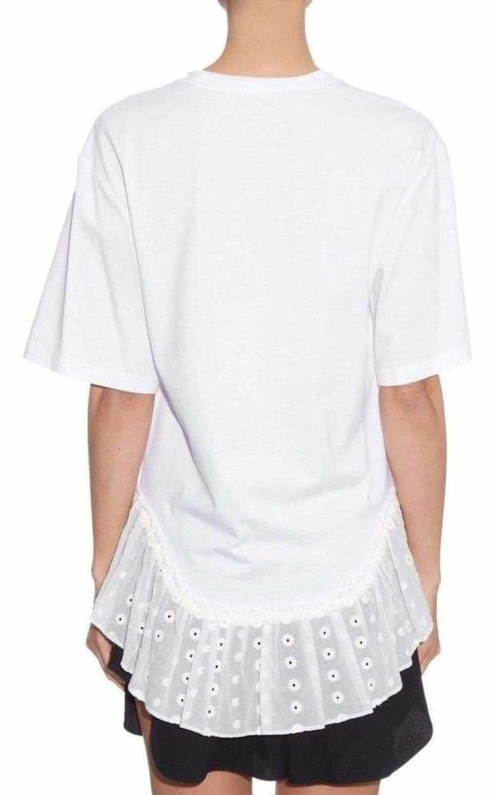 Lace Trimmed White Short Sleeve T-Shirt - 3