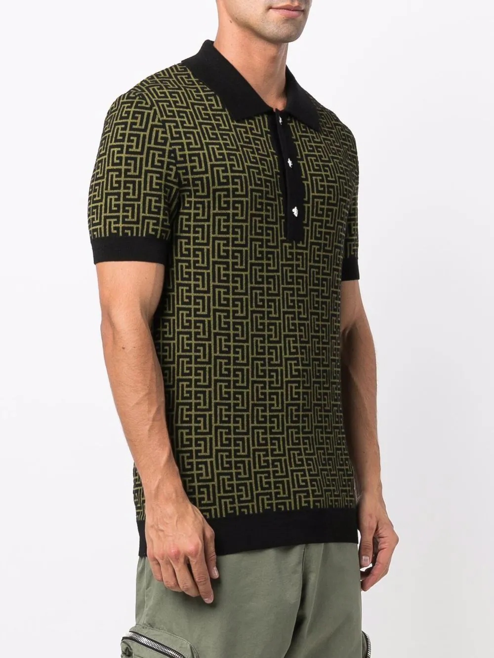 monogram-pattern short-sleeve polo shirt - 3